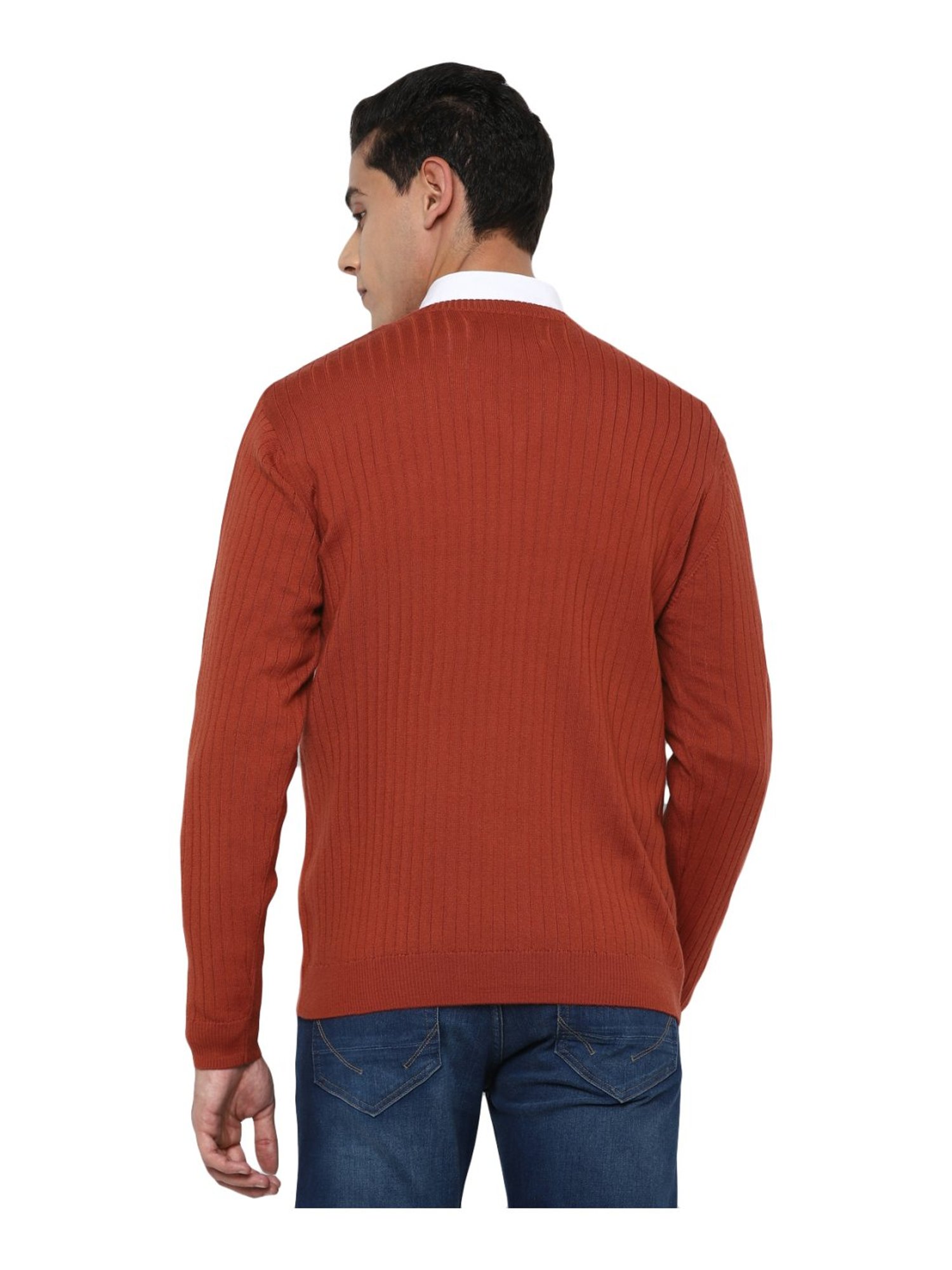 Allen Solly Brick Red Regular Fit Self Pattern Sweater