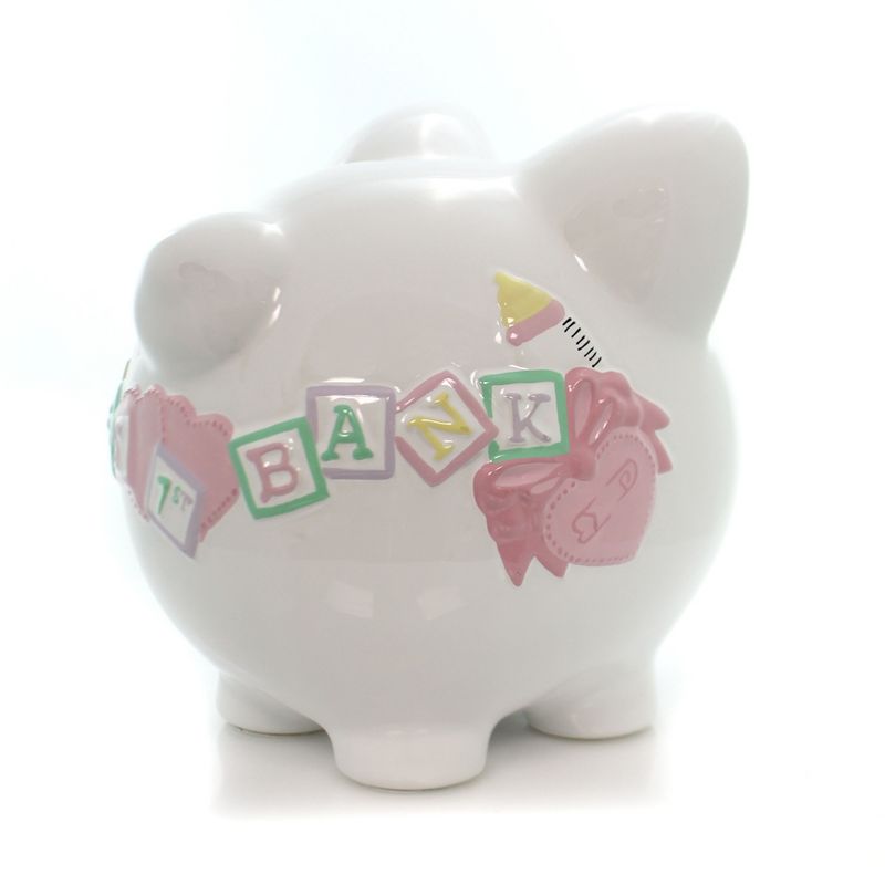 Bank 7.5" Bank Baby Girl Train Ceramic Piggy  -  Decorative Banks