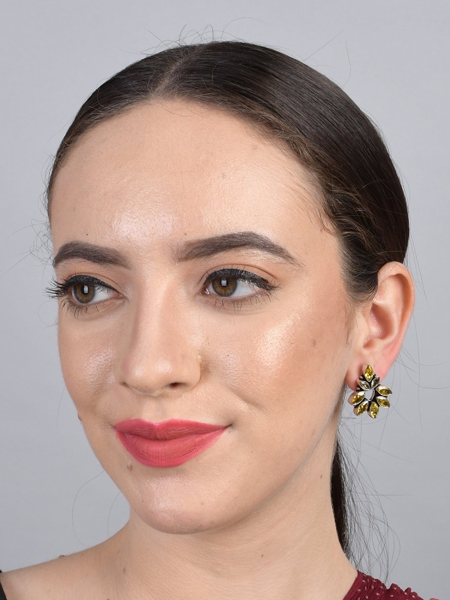 Imli Street Yellow Silver Tone Stone-Studded Handcrafted Stud Earrings