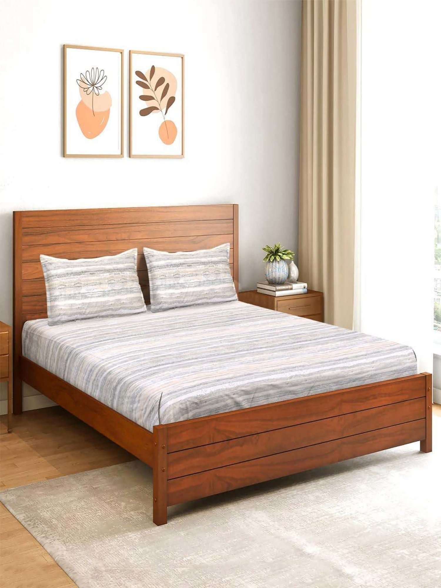 Saral Home Easy Living Brown Microfiber 200 TC Rive Soft King Bed Sheet With Pillow Covers