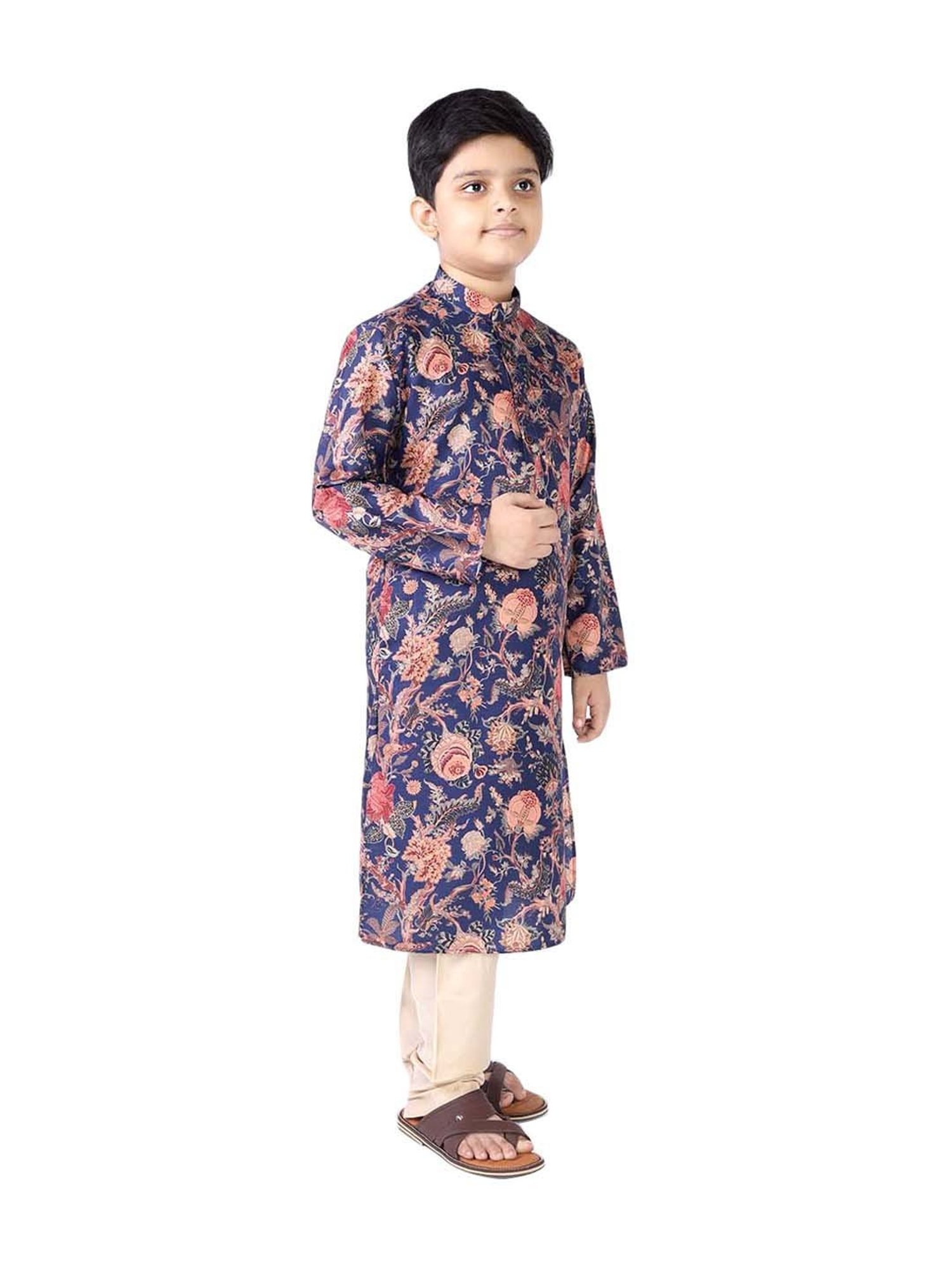 TABARD Kids Blue & Beige Cotton Printed Kurta Set