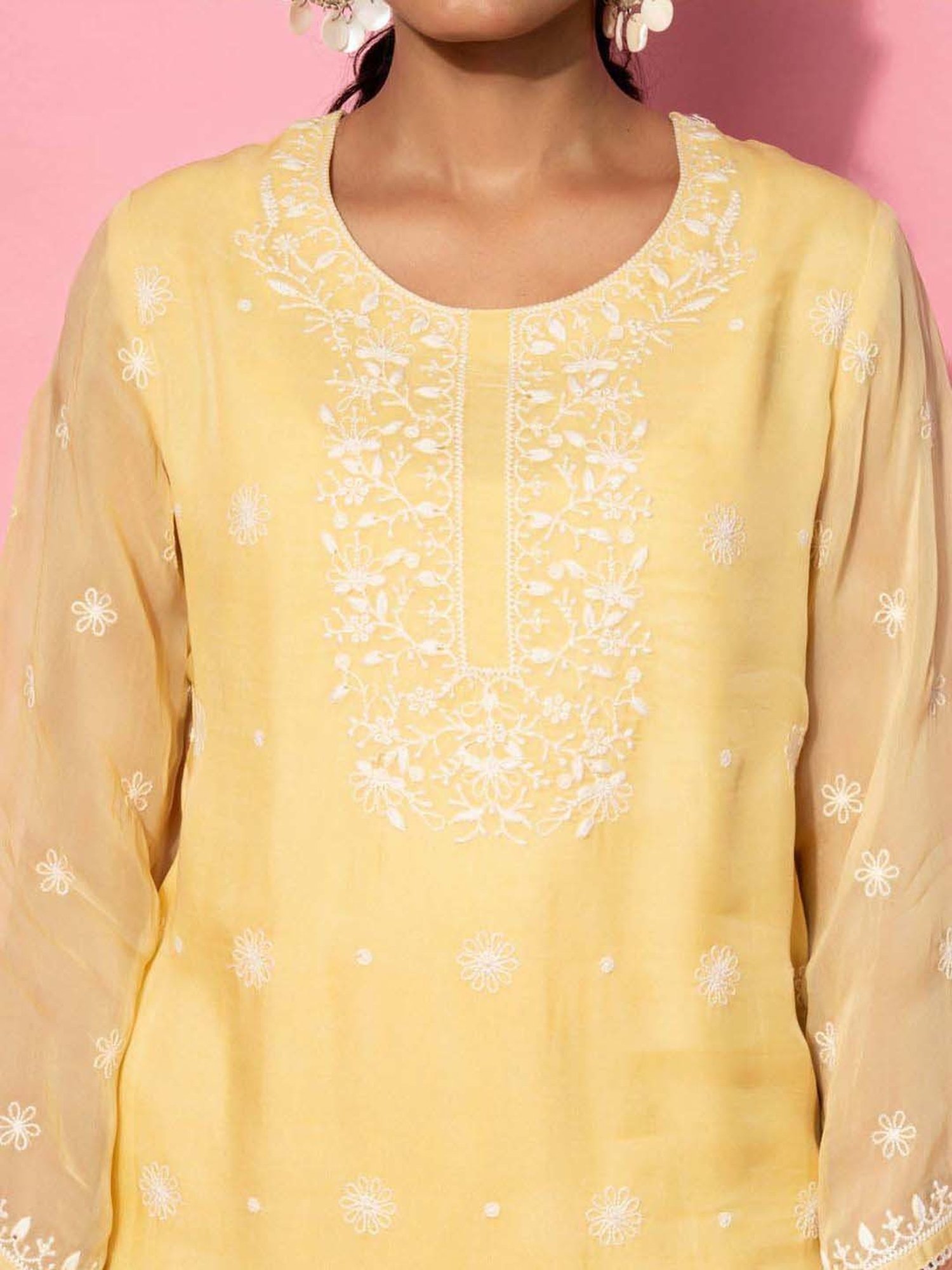 Libas Yellow Embroidered Silk Blend Co-Ords