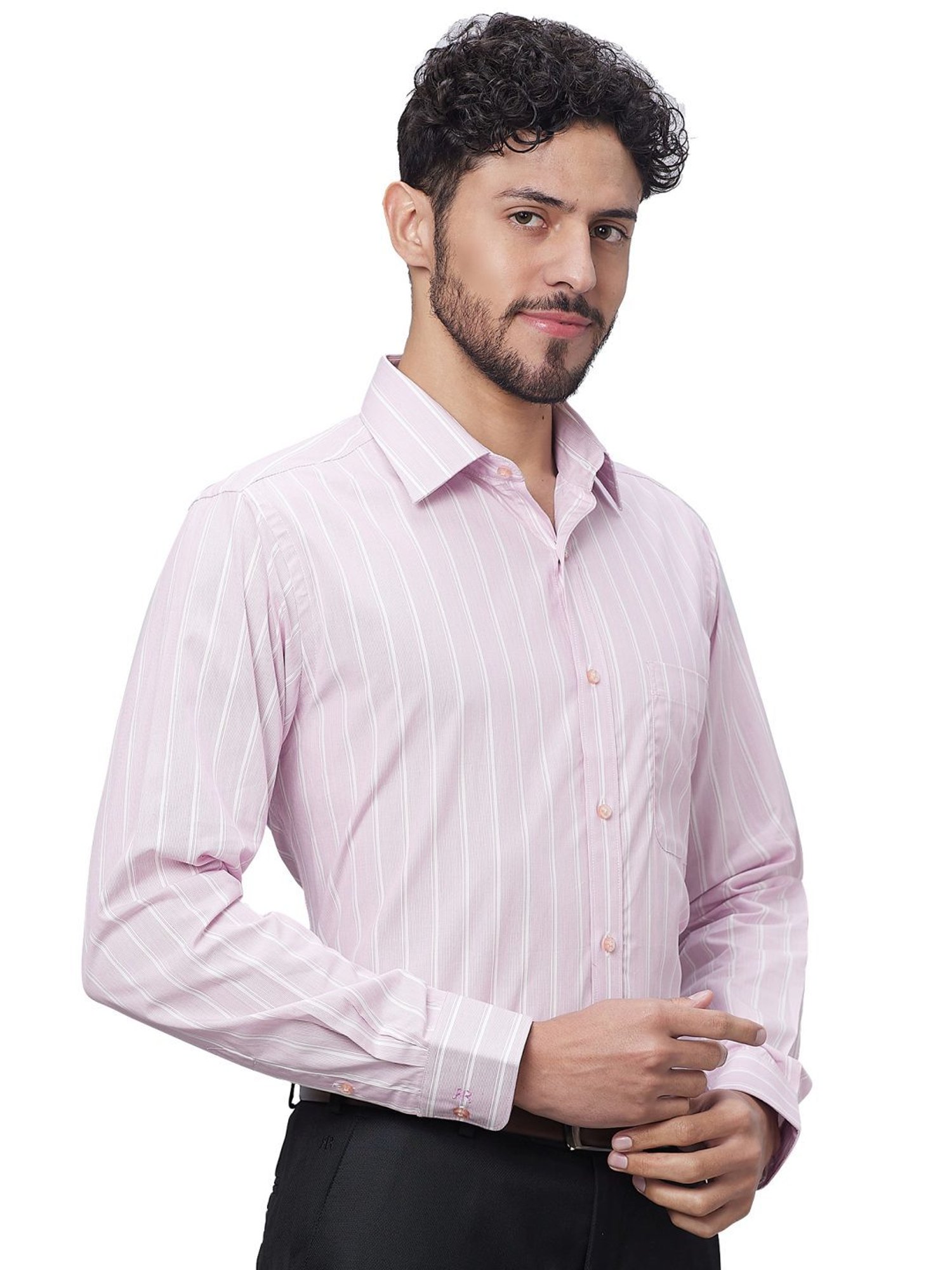 Raymond Red Cotton Slim Fit Striped Shirt