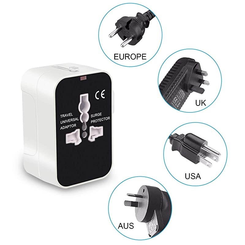 Adapter Worldwide All in One Universal Power Adapter AC Plug International Wall Charger with Dual USB Charging Ports for US EU UK AUS Europe Cell Phone White