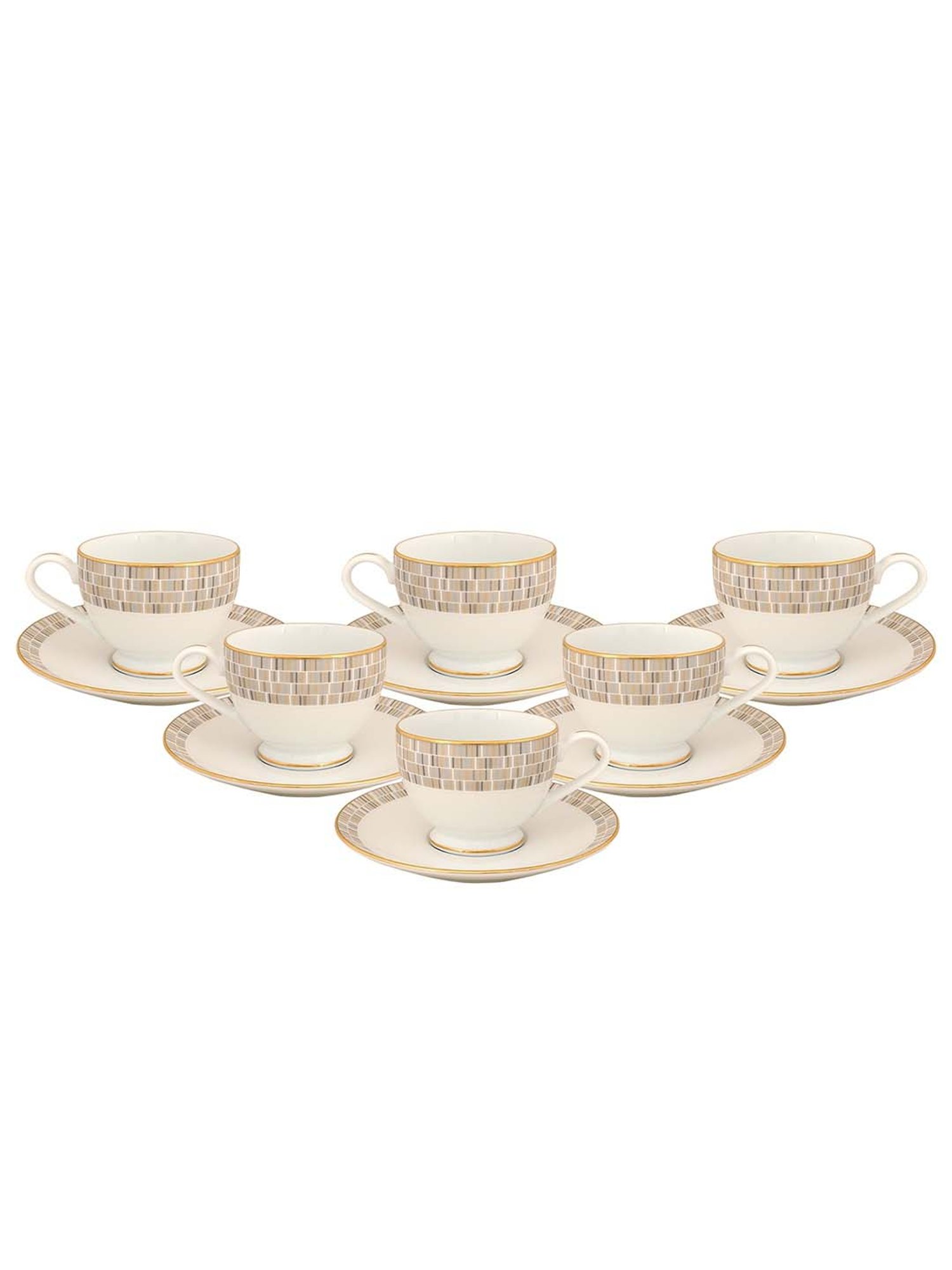 NORITAKE Ville De Lumiere Off-White & Brown Porcelain 0.215 L Tea Set (6 Tea Cups & 6 Tea Saucers)