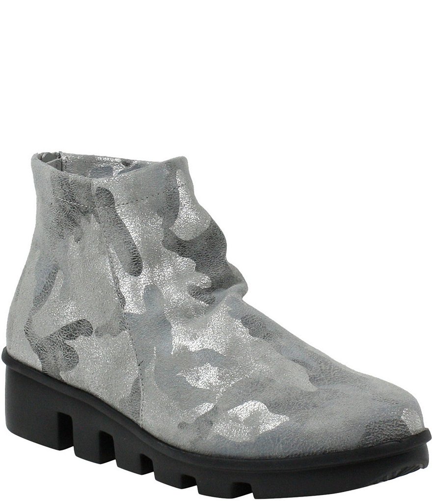 L'Amour Des Pieds Hadirat Camo Print Leather Lug Sole Wedge Ankle Booties