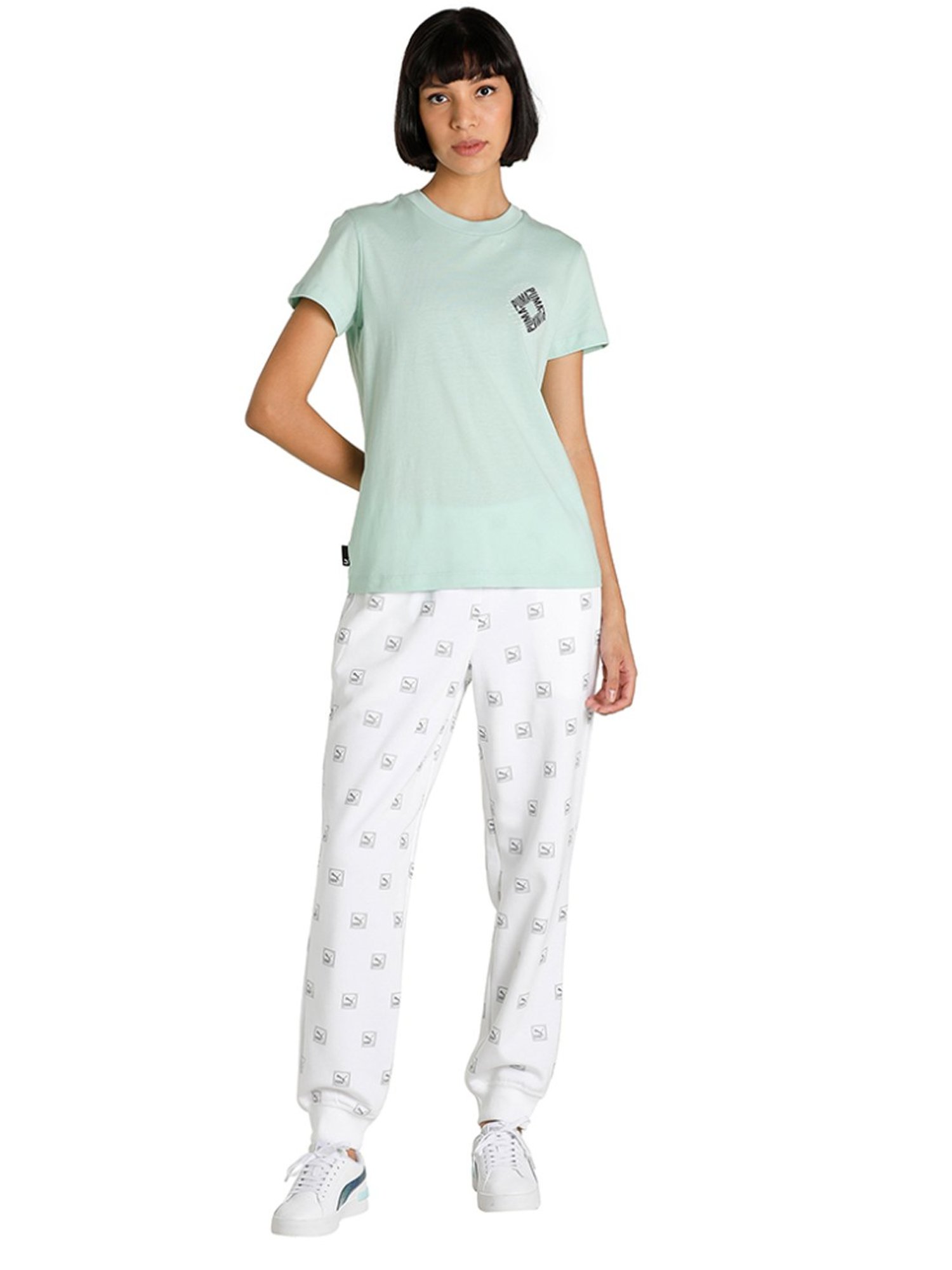 Puma Sage Green Cotton Printed T-Shirt