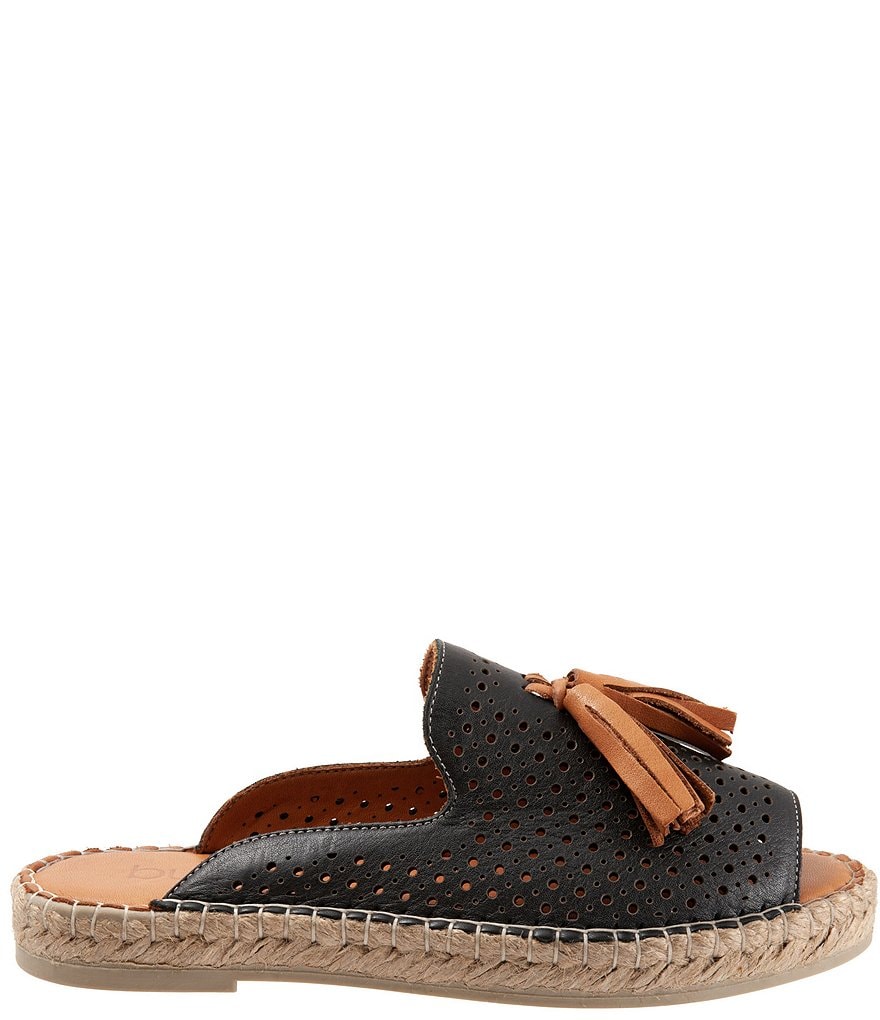 Bueno Navar Perforated Leather Tasseled Espadrille Slides