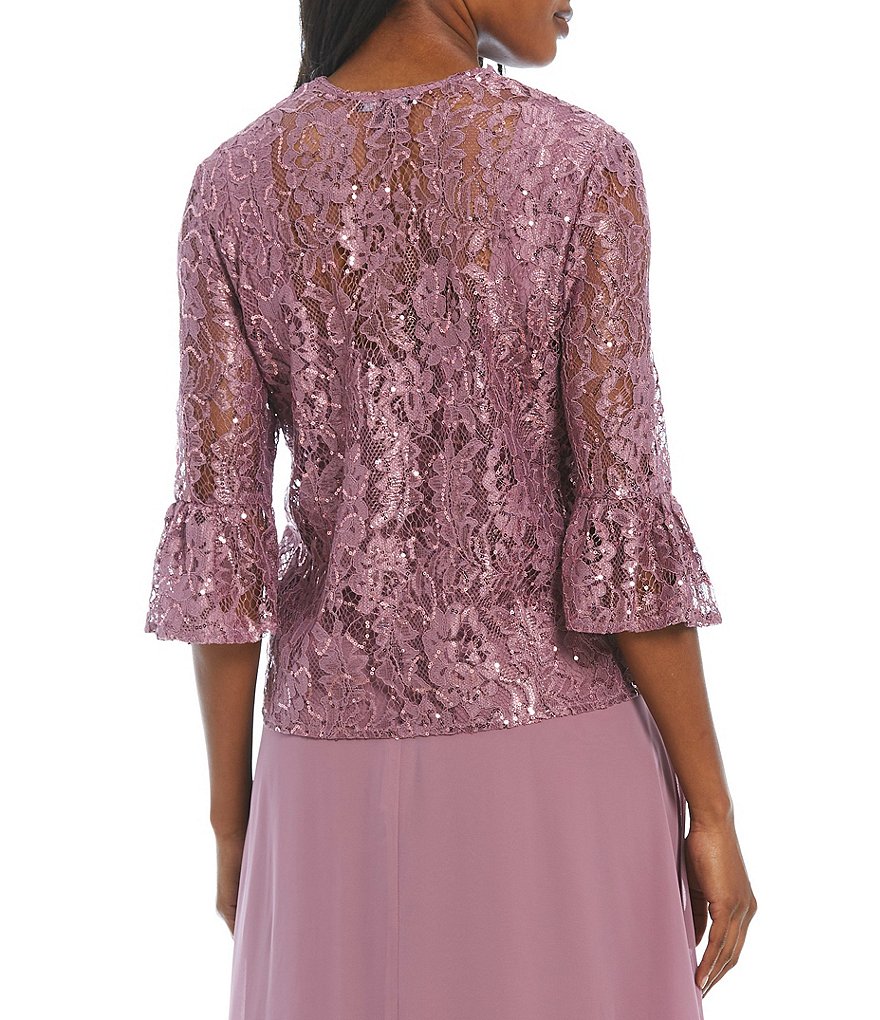 Le Bos Sequined Lace Tea Length 2-Piece Jacket Dress