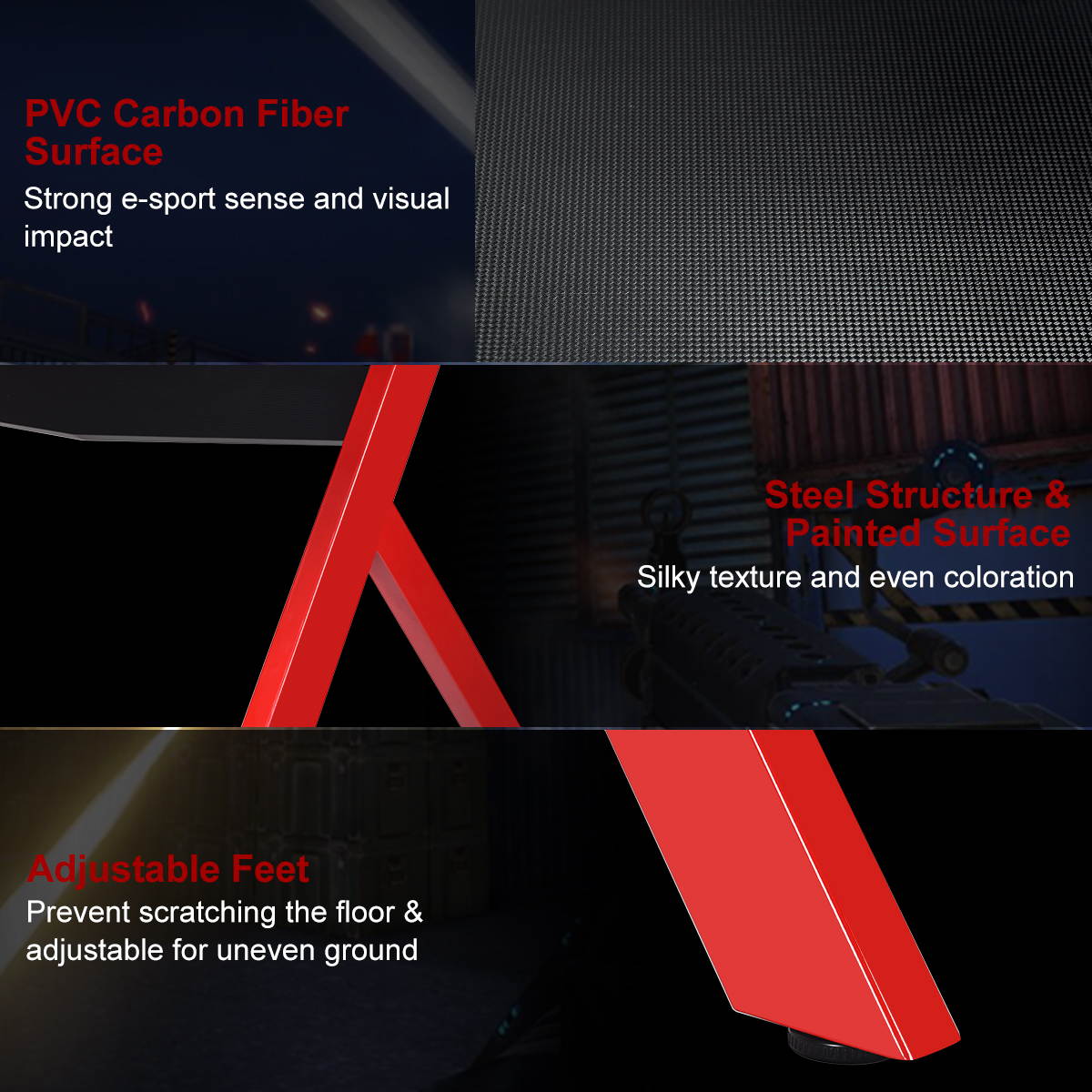 Gaming Desk 47.2" W x 23.6" D Office Computer Table, Black Gamer Workstation with 2 Cable Management Holes