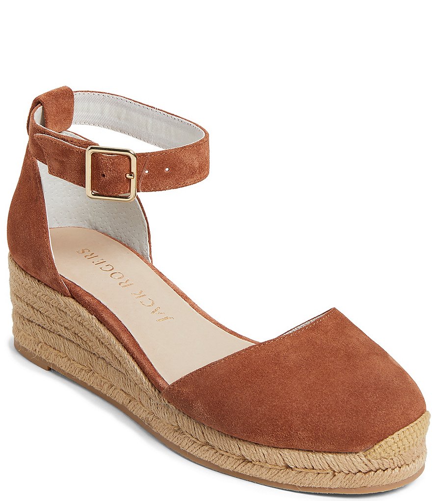 Jack Rogers Palmer Closed Toe Ankle Strap Suede Wedge Espadrilles