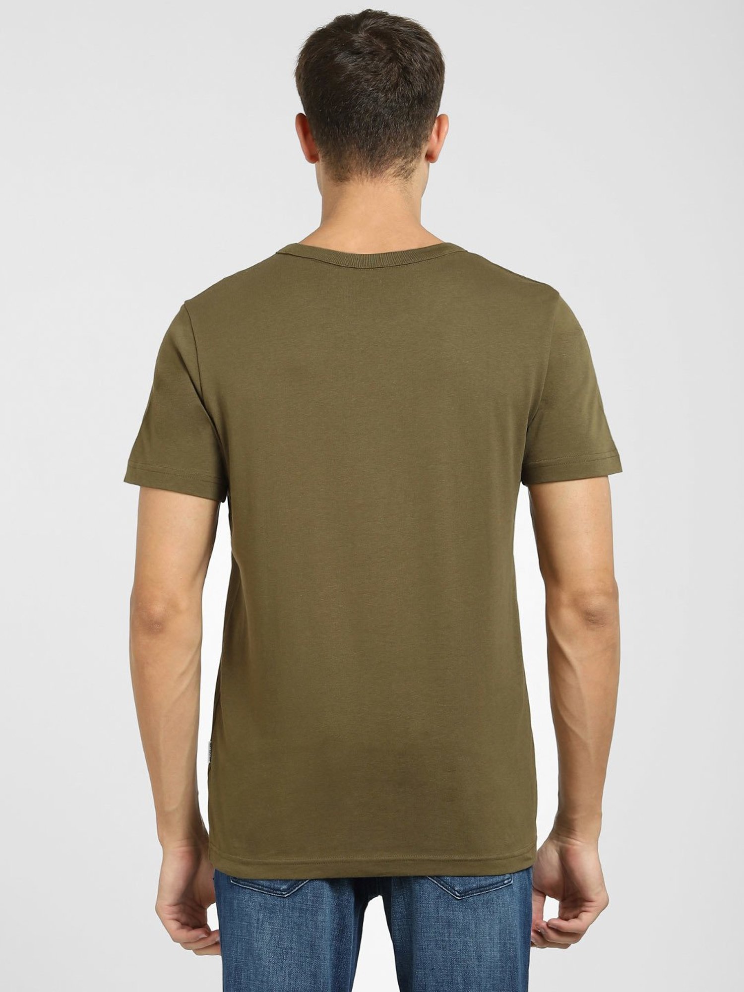 SELECTED HOMME Dark Olive Cotton Regular Fit Logo Printed T-Shirt