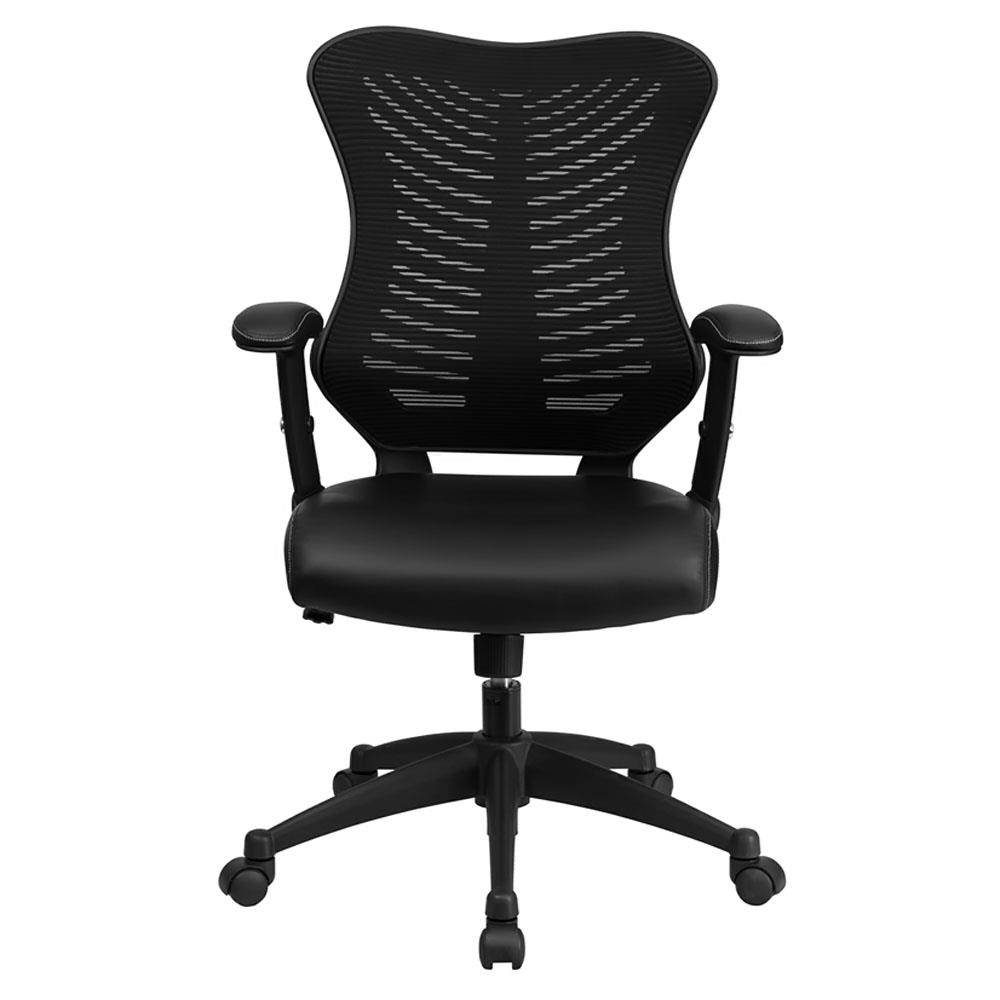 High Back Designer Black Mesh Executive Swivel Ergonomic Office Chair with LeatherSoft Seat and Adjustable Arms