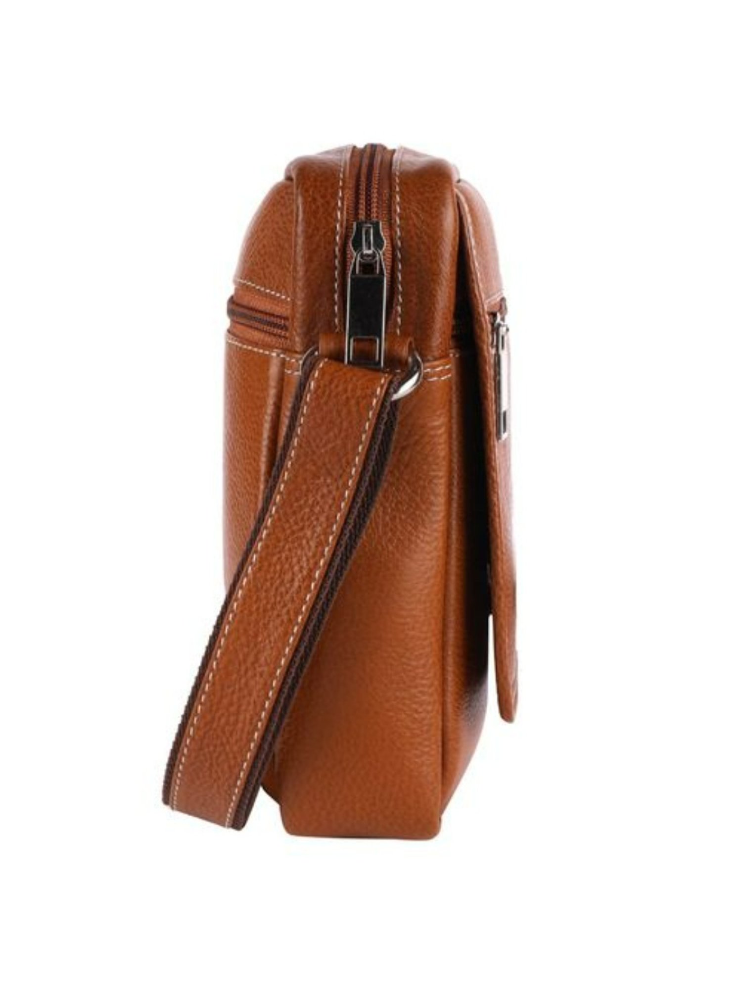HiLEDER Tan Textured Medium Leather 7.5 inch Cross Body Bag