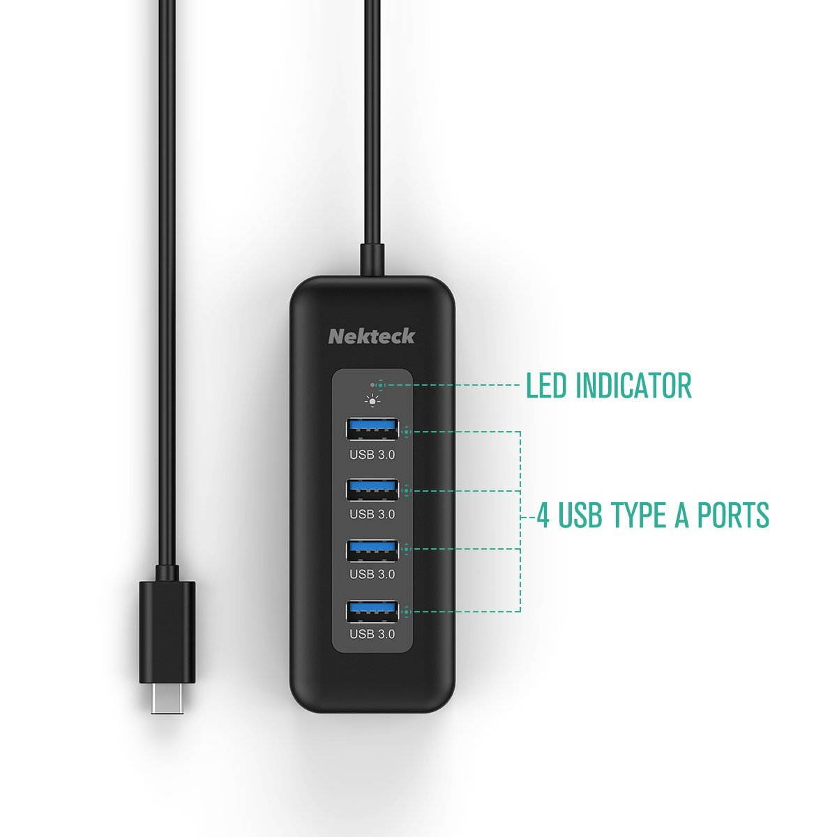 Nekteck USB Type-C to USB 3.0 Hub with 4 USB-A Ports Hub for New Macbook, ChromeBook Pixel, and More Laptops and PCs
