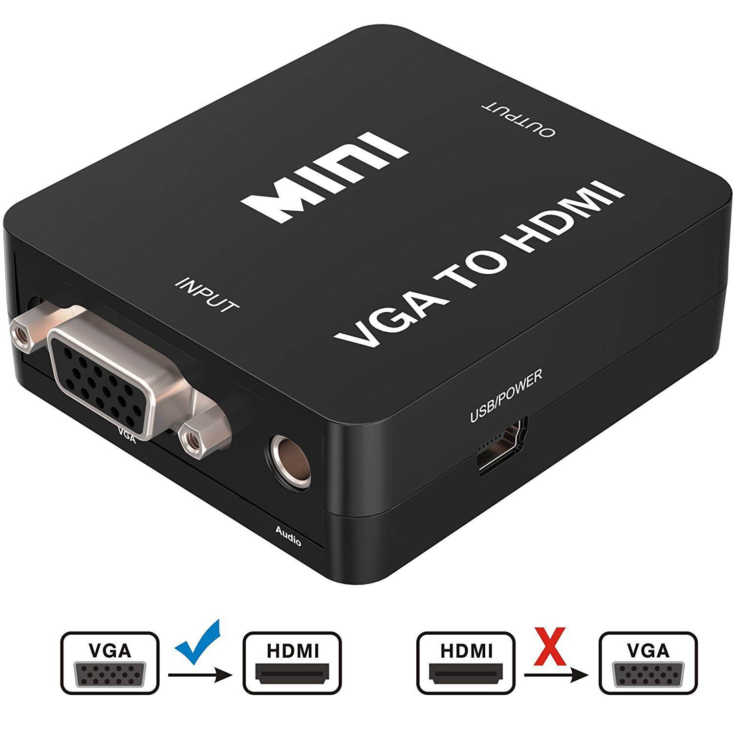 Wanmingtek VGA to HDMI Mini VGA to HDMI Converter with 1080P Audio Adapter Connector for Notebook PC for HDTV for PC Laptop Display Computer Mac Projector (White)