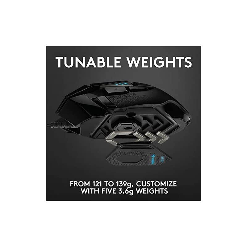 G502 Hero High Performance Wired Gaming Mouse, Hero 16K Sensor, 16,000 DPI, RGB, Adjustable Weights, 11 Programmable Buttons, On-Board Memory, PC/Mac - Black