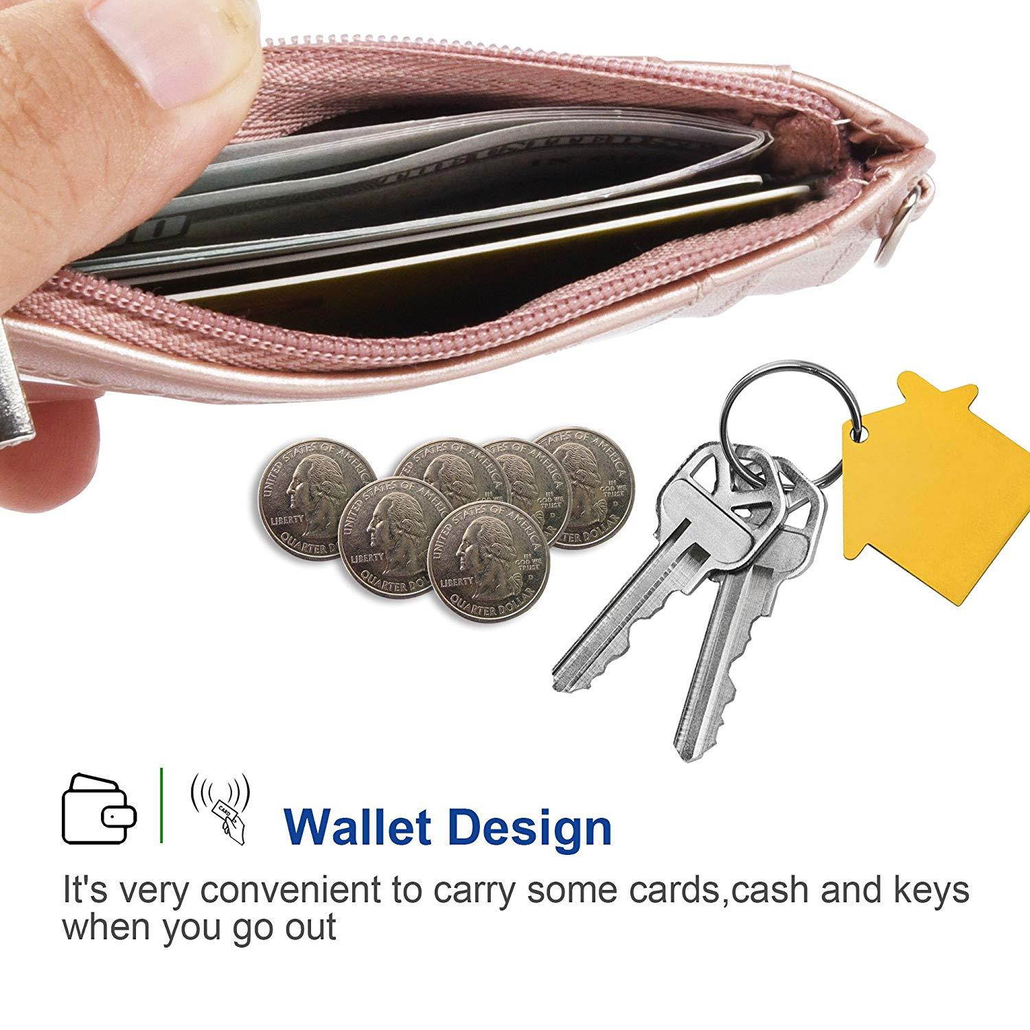 Badge Holder with Zipper, Arae PU Leather ID Badge Card Holder Wallet with [2 ID Window] Cash Pockets Credit Card Slots and Detachable Lanyard/Strap (Zipper-Vertical, Rose Gold)