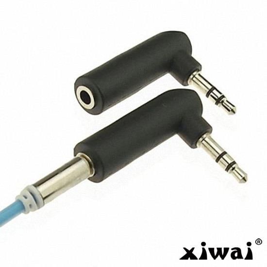 Xiwai 90 degree right angled 3.5mm 3poles Audio Stereo Male to Female Extension Adapter Black