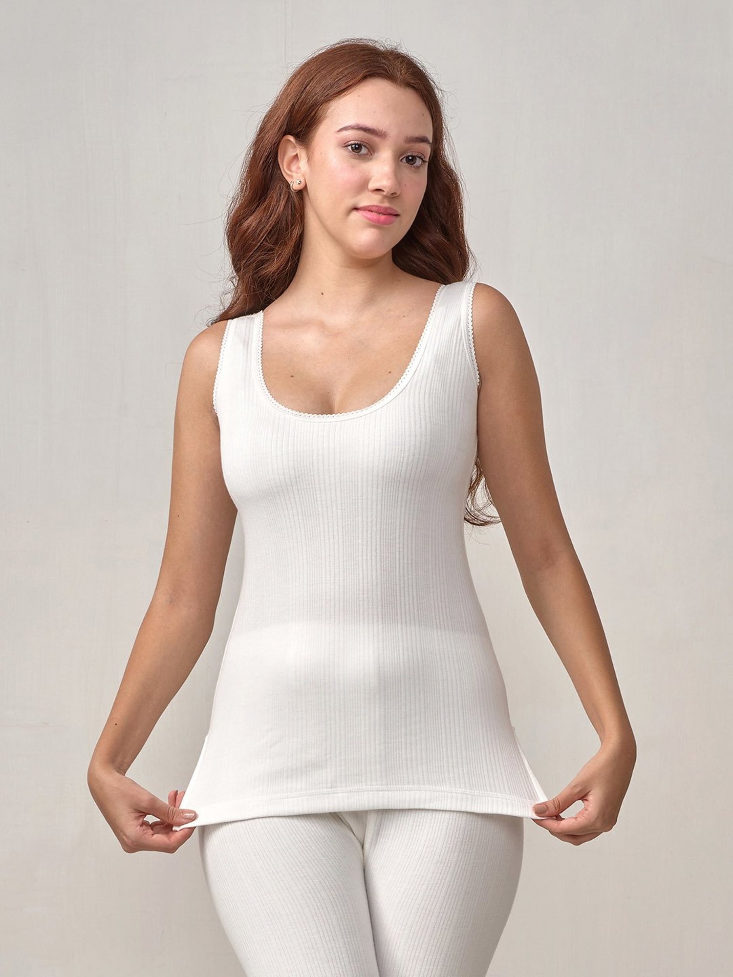 LUX Inferno Off-White Striped Thermal Tank Top