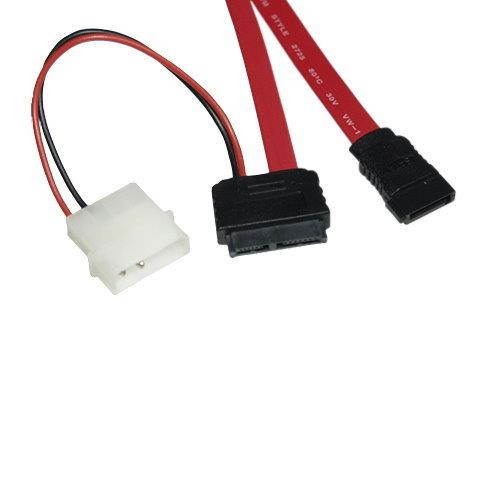 Kentek 12 Inch IN Slimline SATA Device Data Cable with Power Adapter 26 AWG 7 Pin-6 Pin to 7 Pin-4 Pin LP4 5.25" Molex Serial ATA Internal for PC Mac HDD Notebook