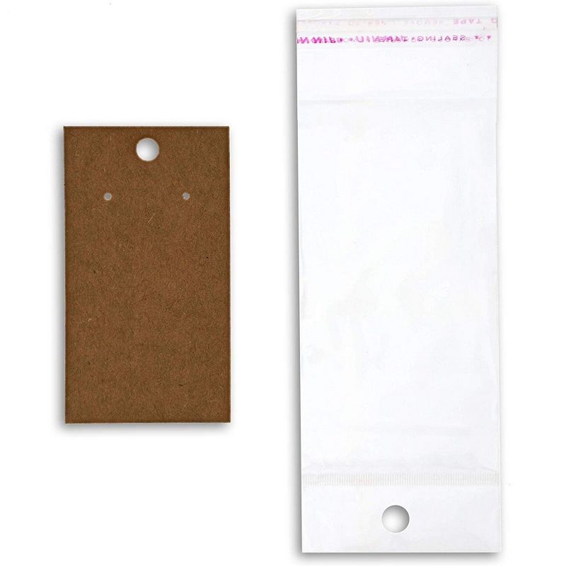 Bright Creations 200 Pack Kraft Earring Display Card Holders and Self Seal Bags