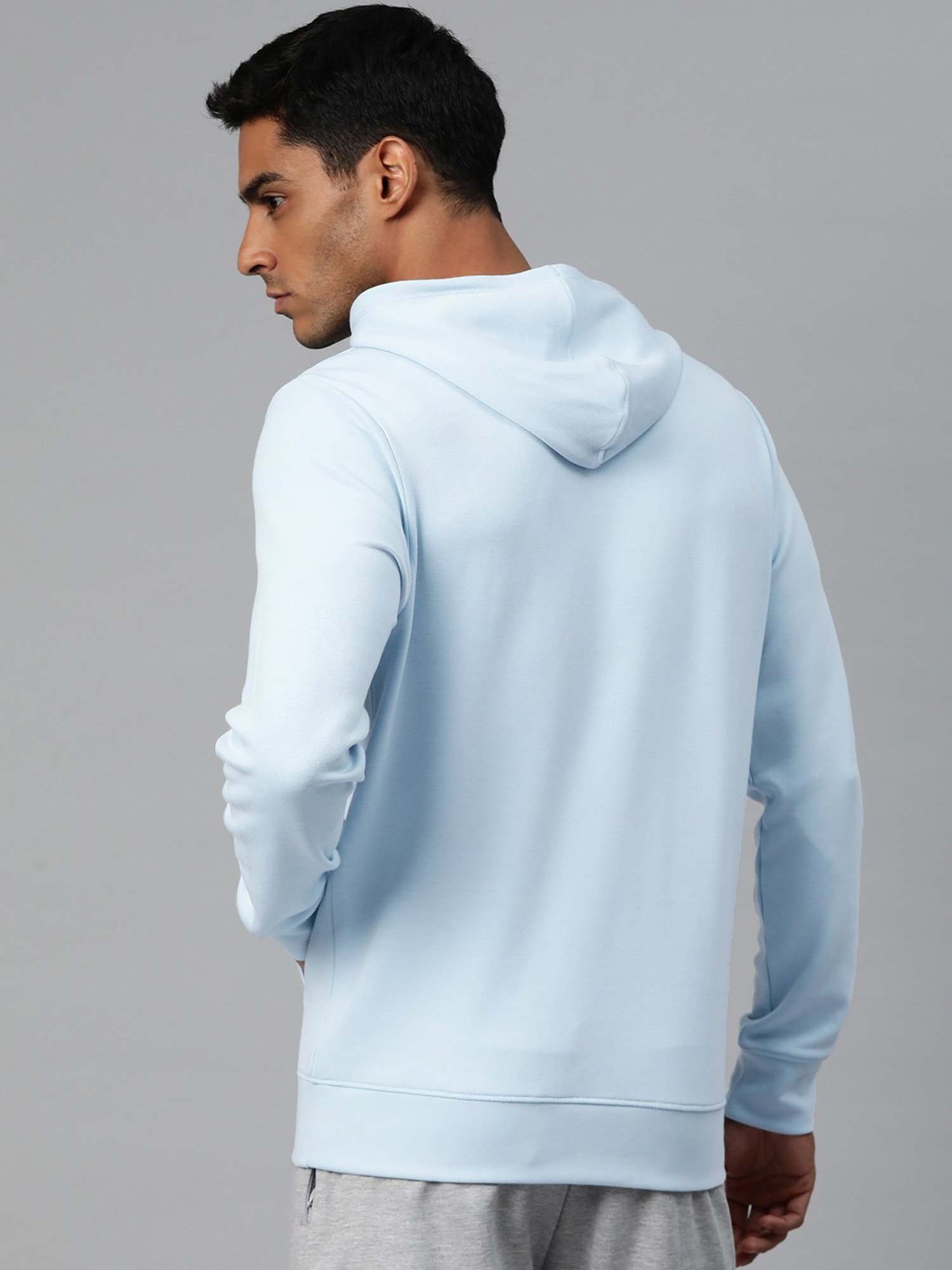 ALCIS Light Blue Slim Fit Printed Hooded Sweatshirt