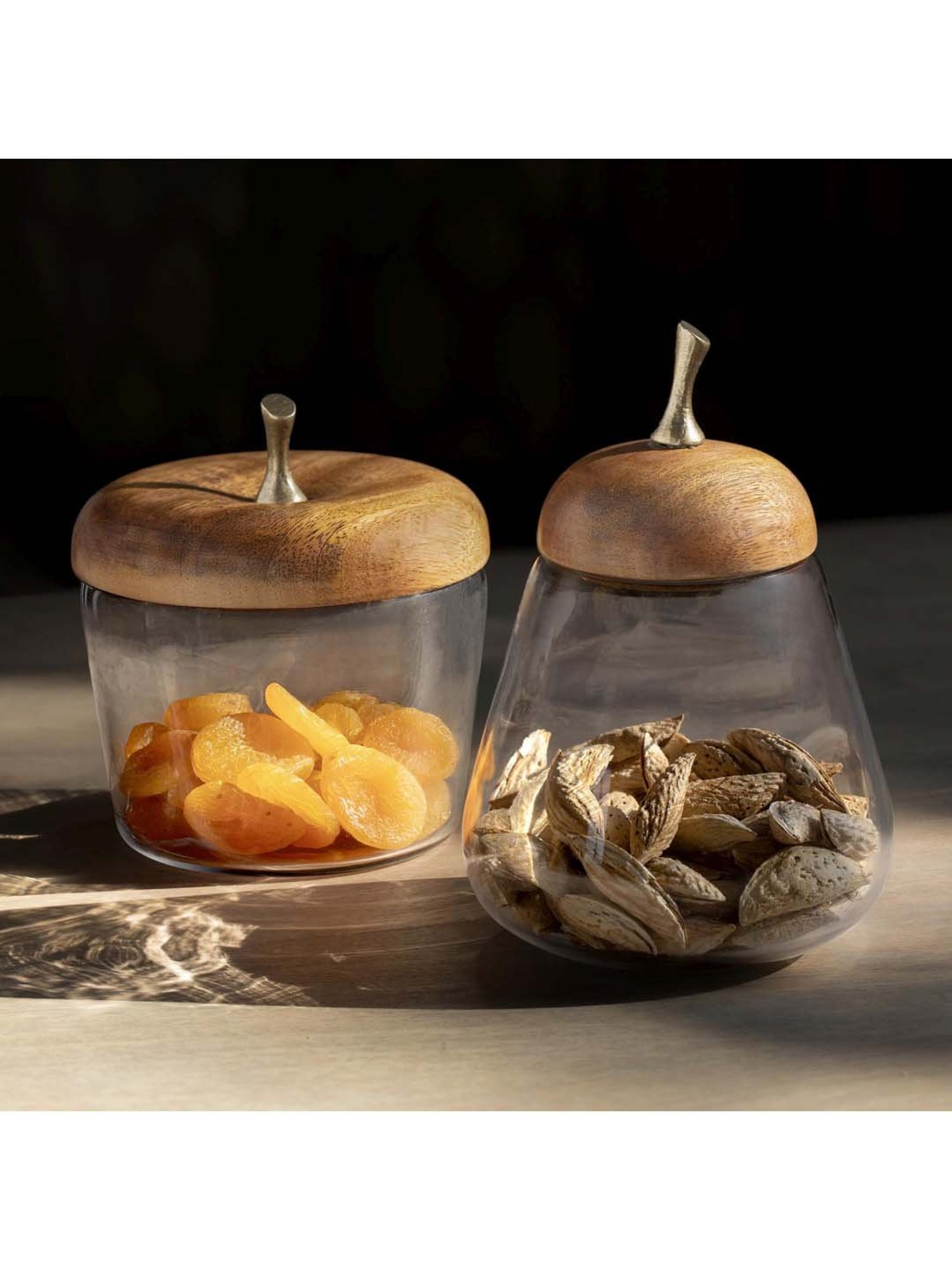 Ellementry Transparent & Brown Glass Fruit Jar Set (1 Large Fruit Jar and 1 Small Fruit Jar)