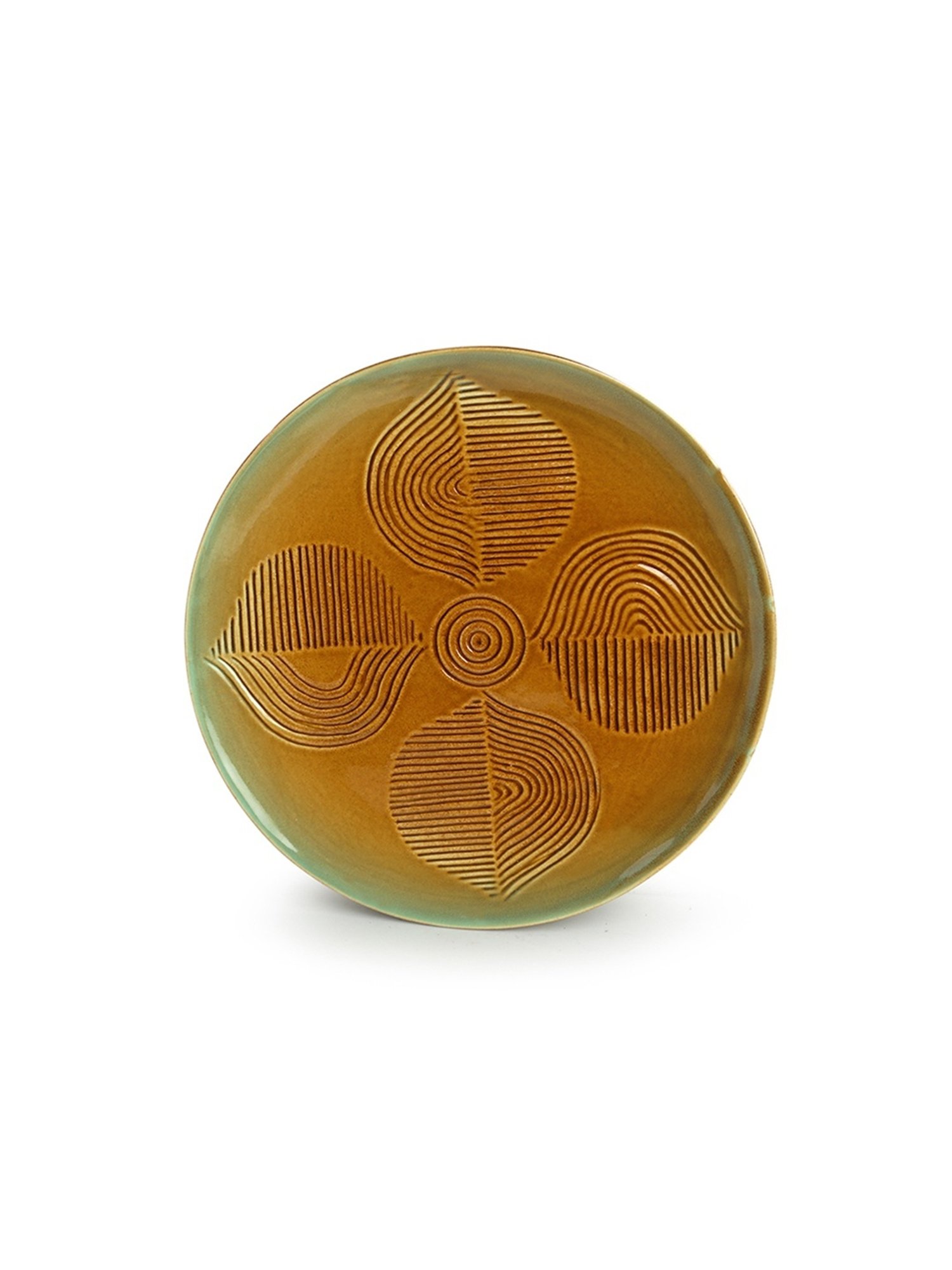 ExclusiveLane 'Peacock Boulevard' Brown & Sea Green Ceramic Dinner Plate - Set of 4