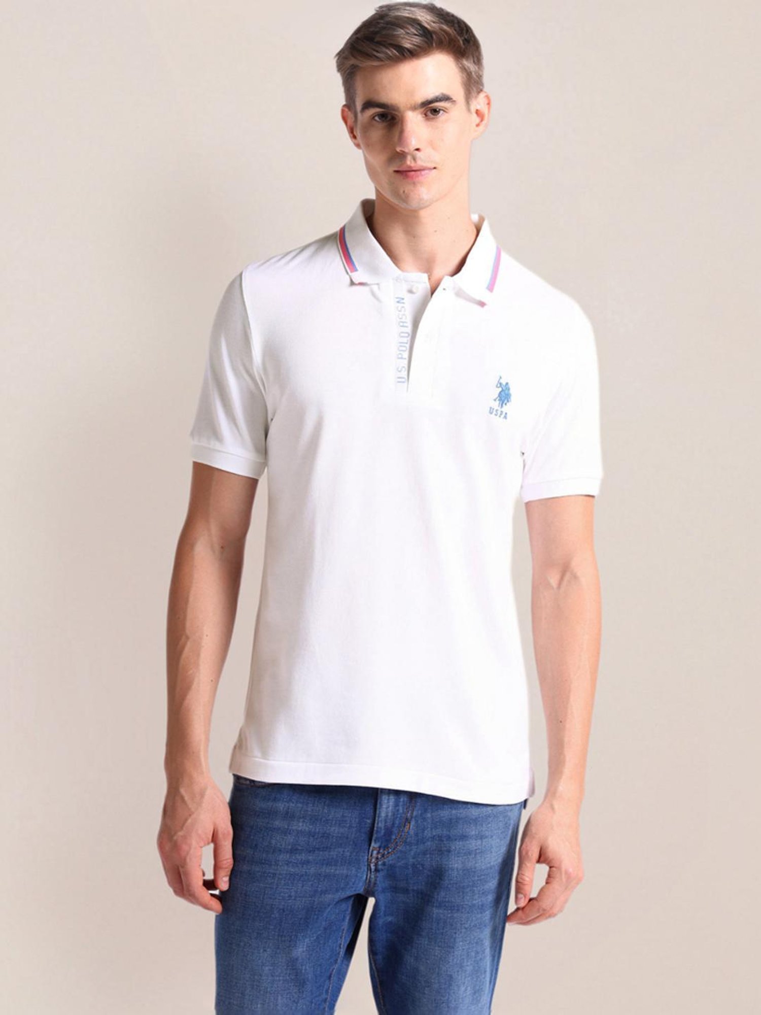 U.S. Polo Assn. White Cotton Slim Fit Polo T-Shirt
