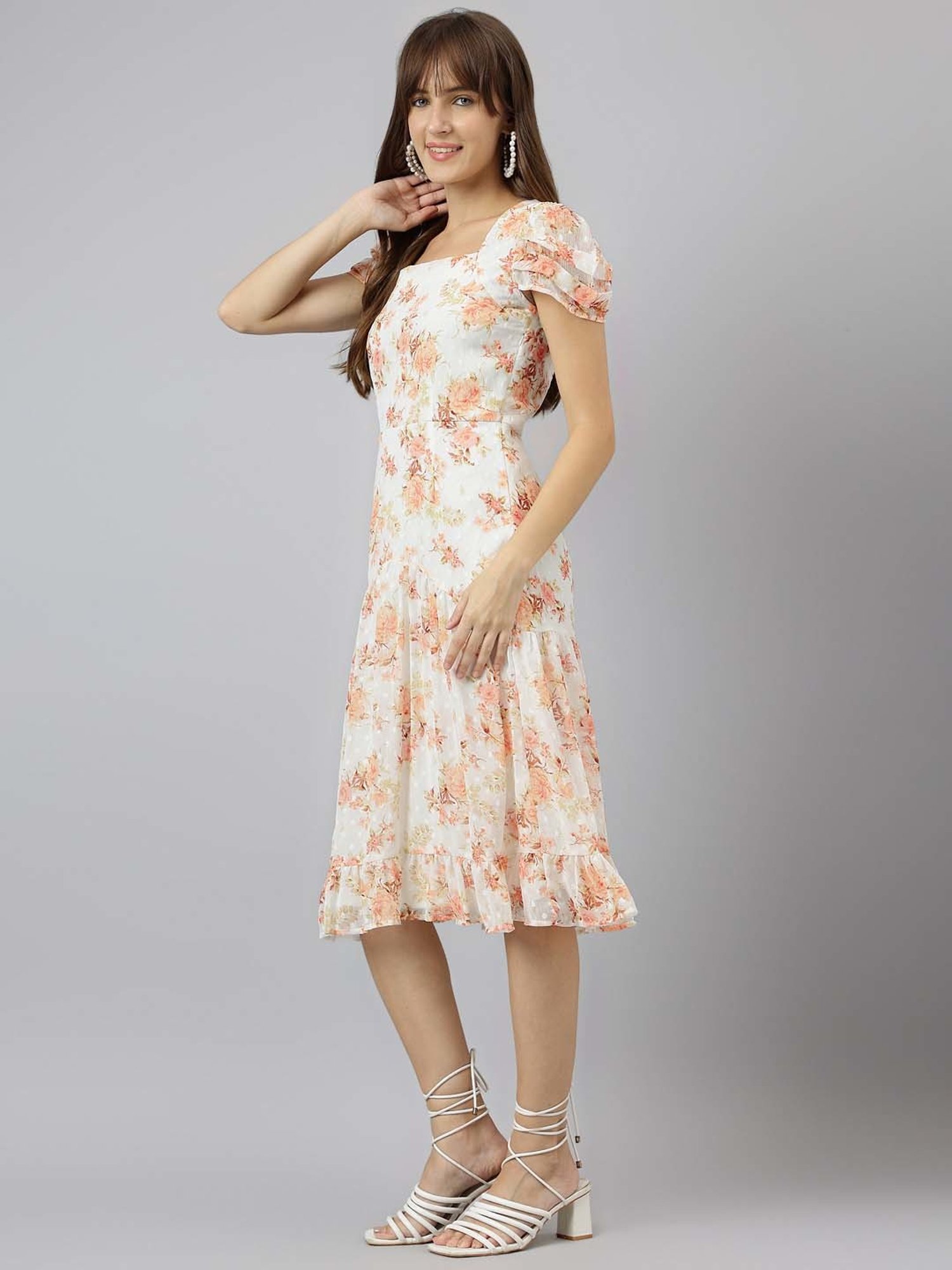 Latin Quarters Orange Floral Print Midi Dress