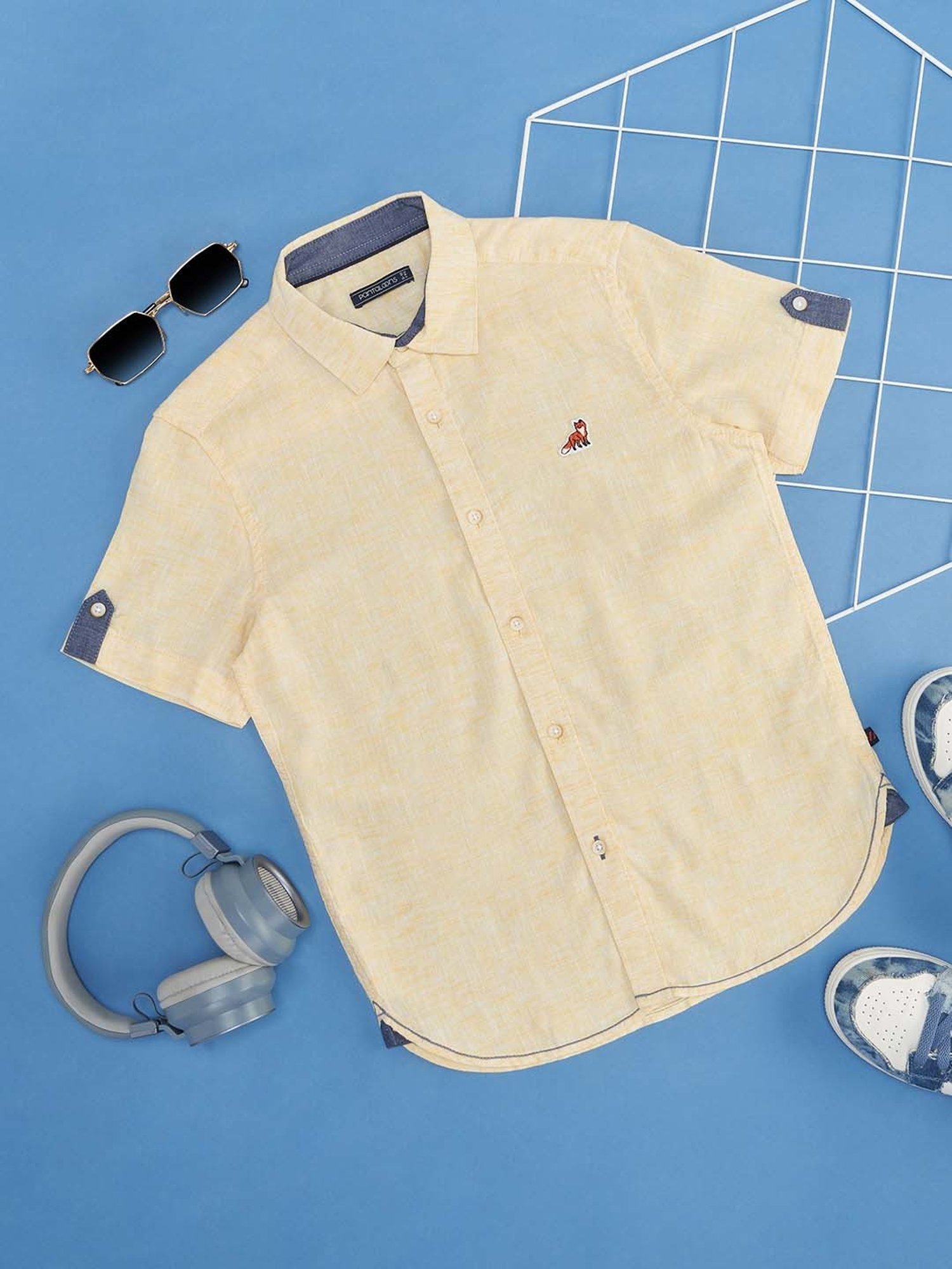 Pantaloons Junior Primrose Yellow Linen Printed Shirt