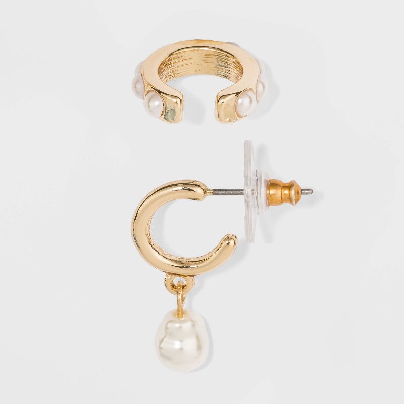 SUGARFIX by BaubleBar Delicate Huggie Hoop Earring Set - Pearl
