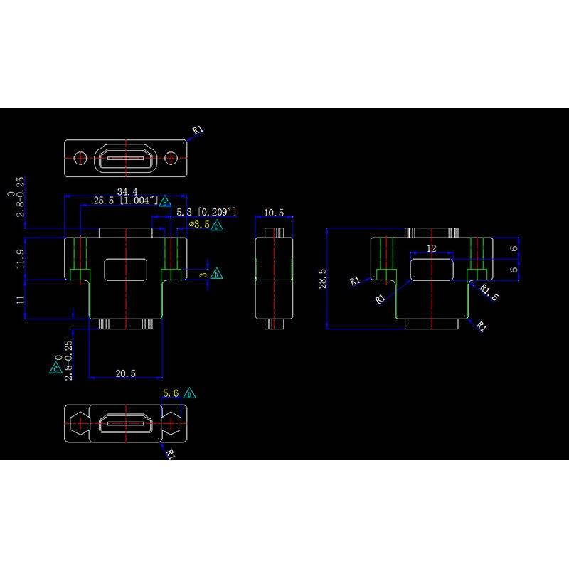 HDMI 19-pin female to female with panel mount
