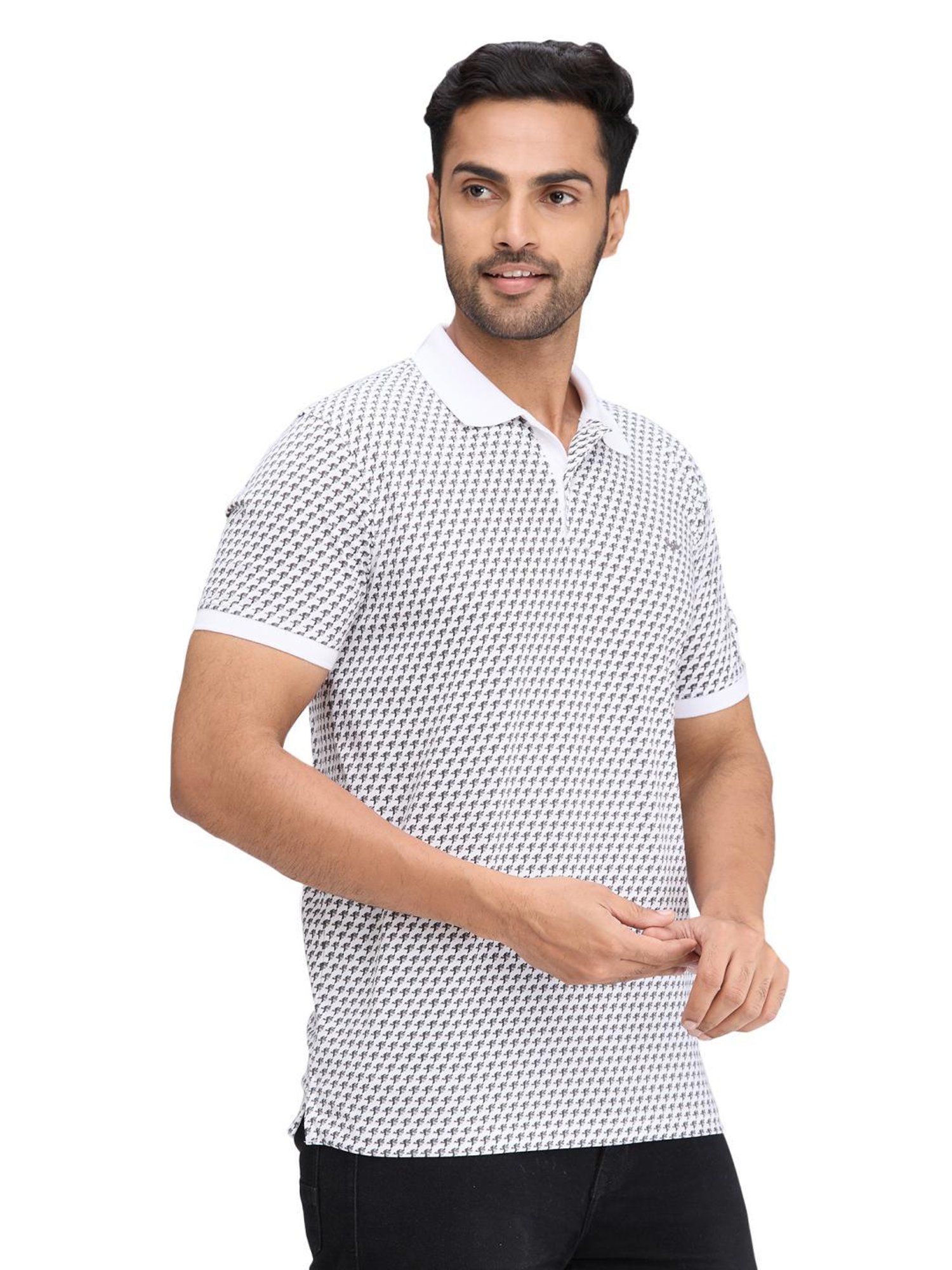 Park Avenue White Slim Fit Printed Polo T-Shirt