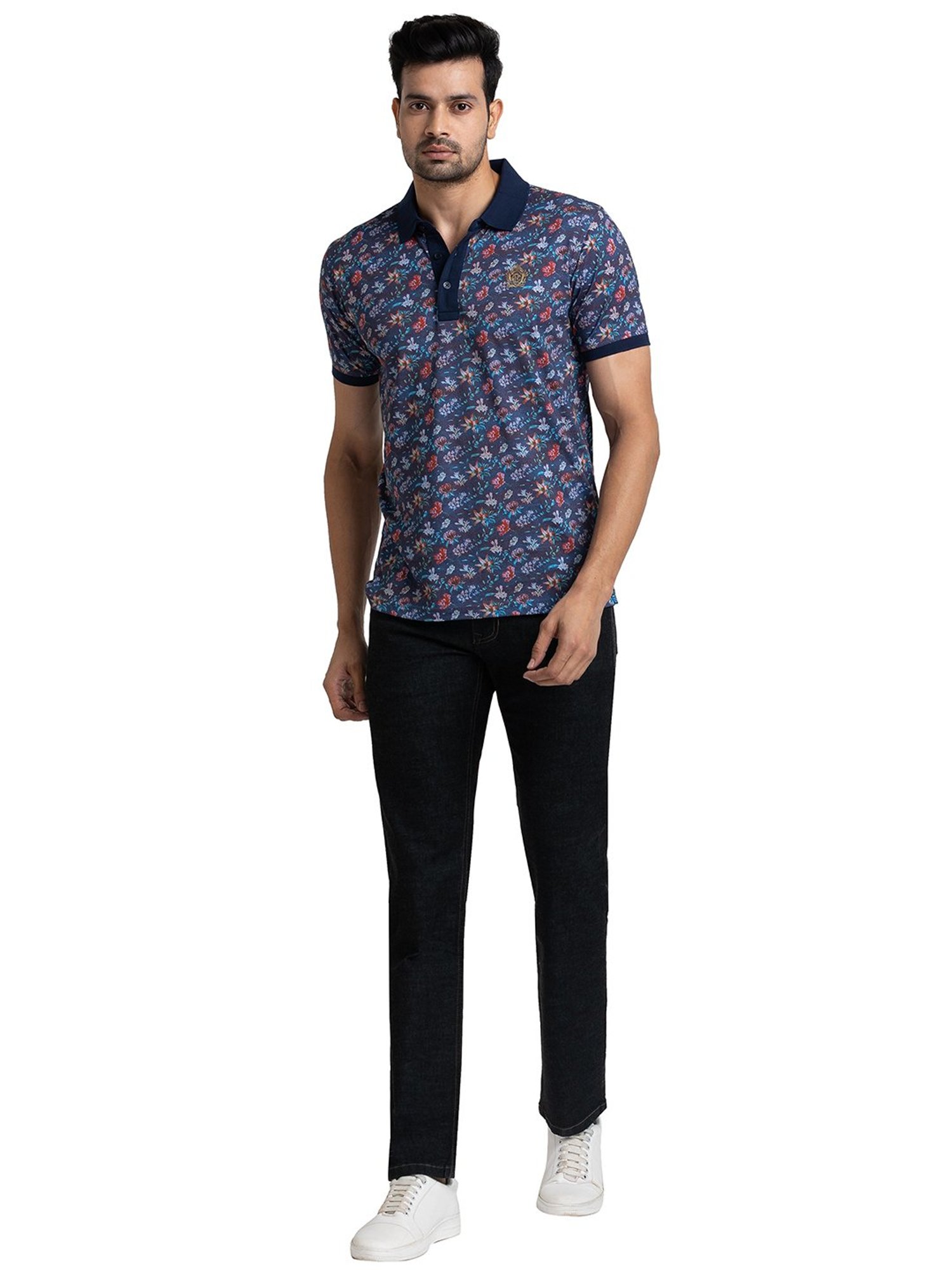 ColorPlus Blue Tailored Fit Printed Polo T-Shirt