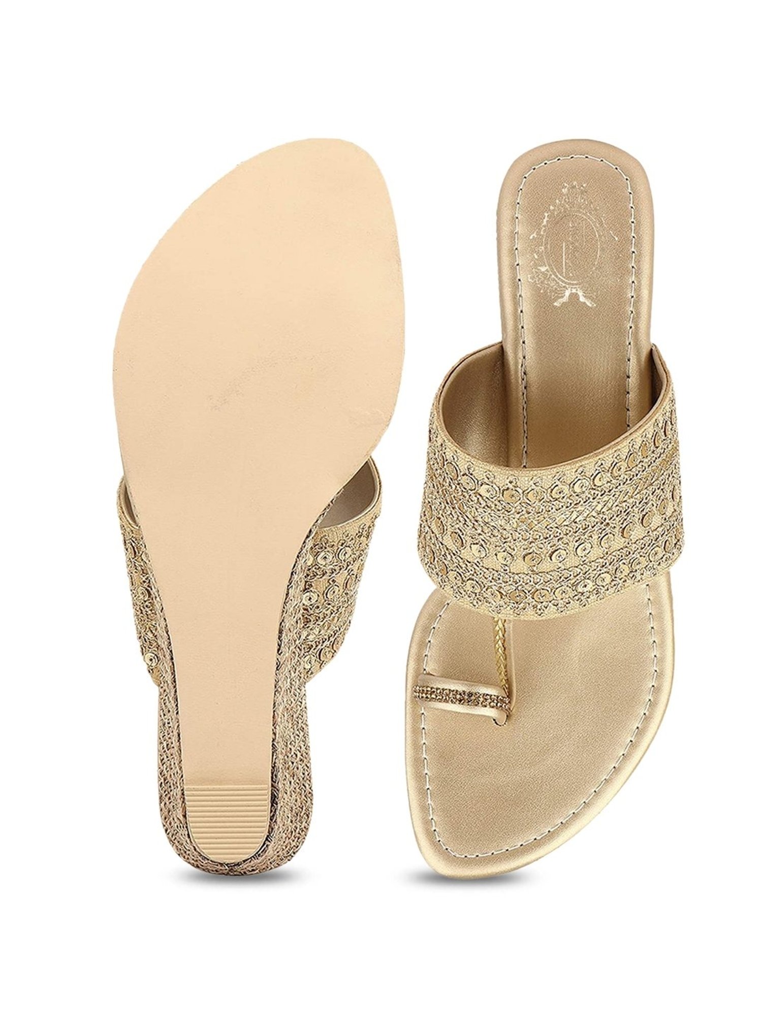 Shoetopia Women's Gold Toe Ring Wedges