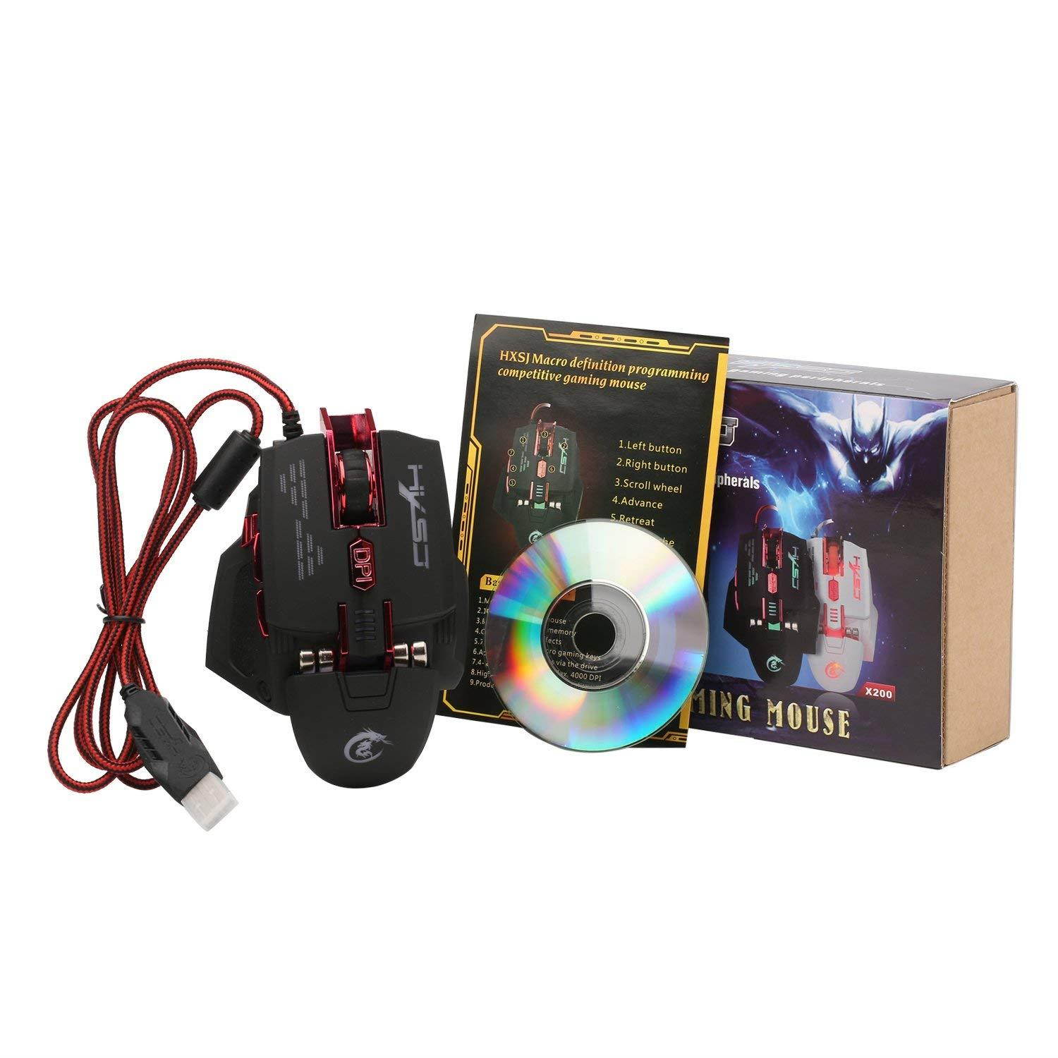 Tipmant Macro Programming Computer Game Mouse, Ergonomic Design, 7 Customize keys, Weight & DPI Adjustable (Maxi 4000 DPI) - White