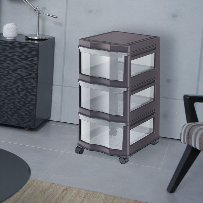 Life Story Classic Gray 3 Shelf Home Storage Container Organizer Plastic Drawers with Wheels for Closet, Dorm, or Office