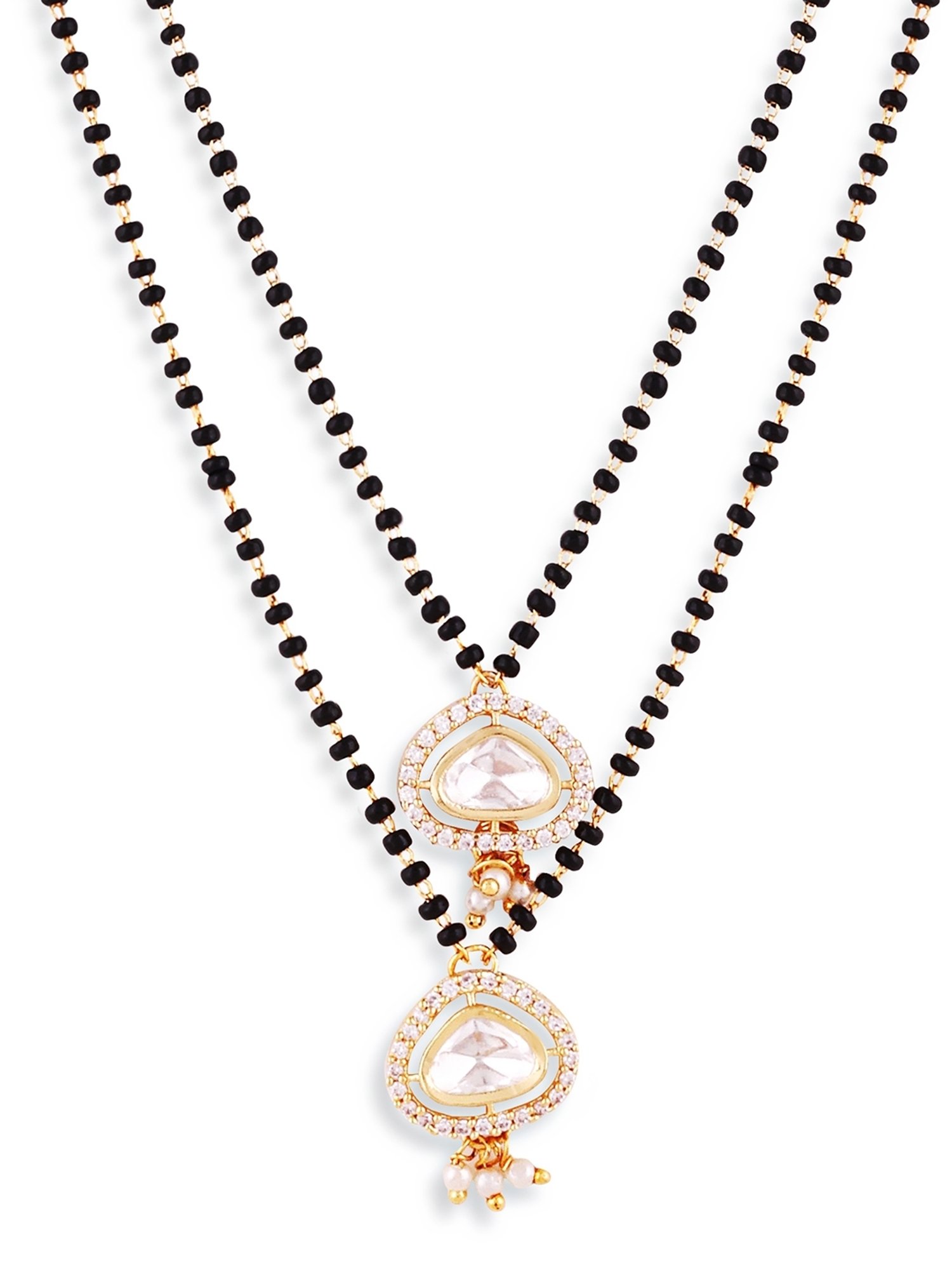 Abdesigns Gold-Plated American Diamond & Black Beaded Mangalsutra