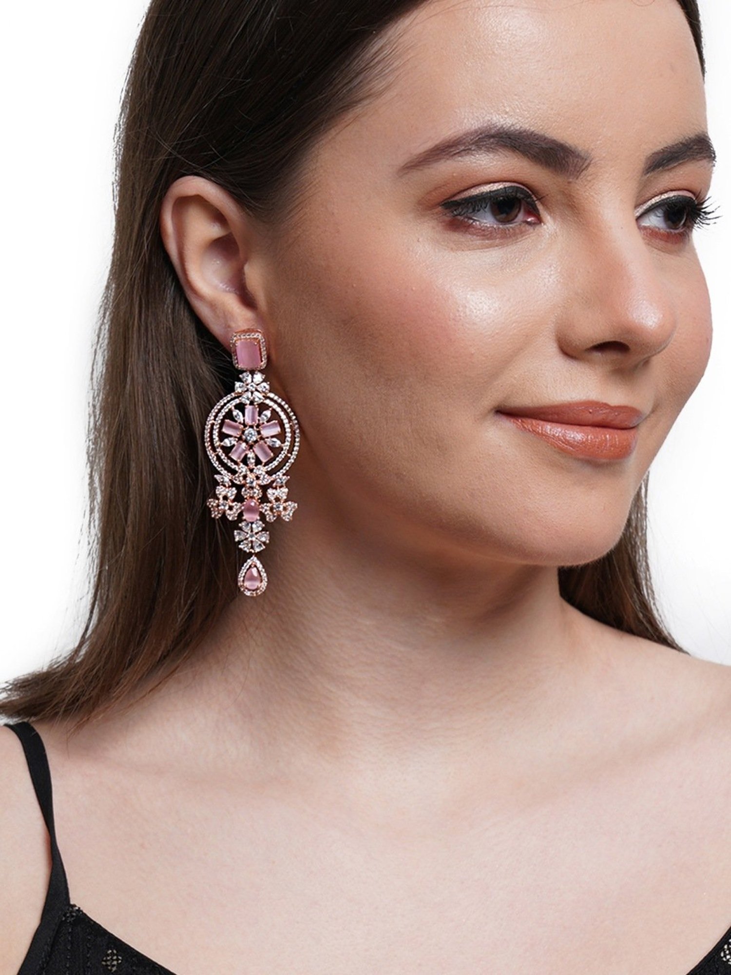 Karatcart Pink Drop Earrings for Women