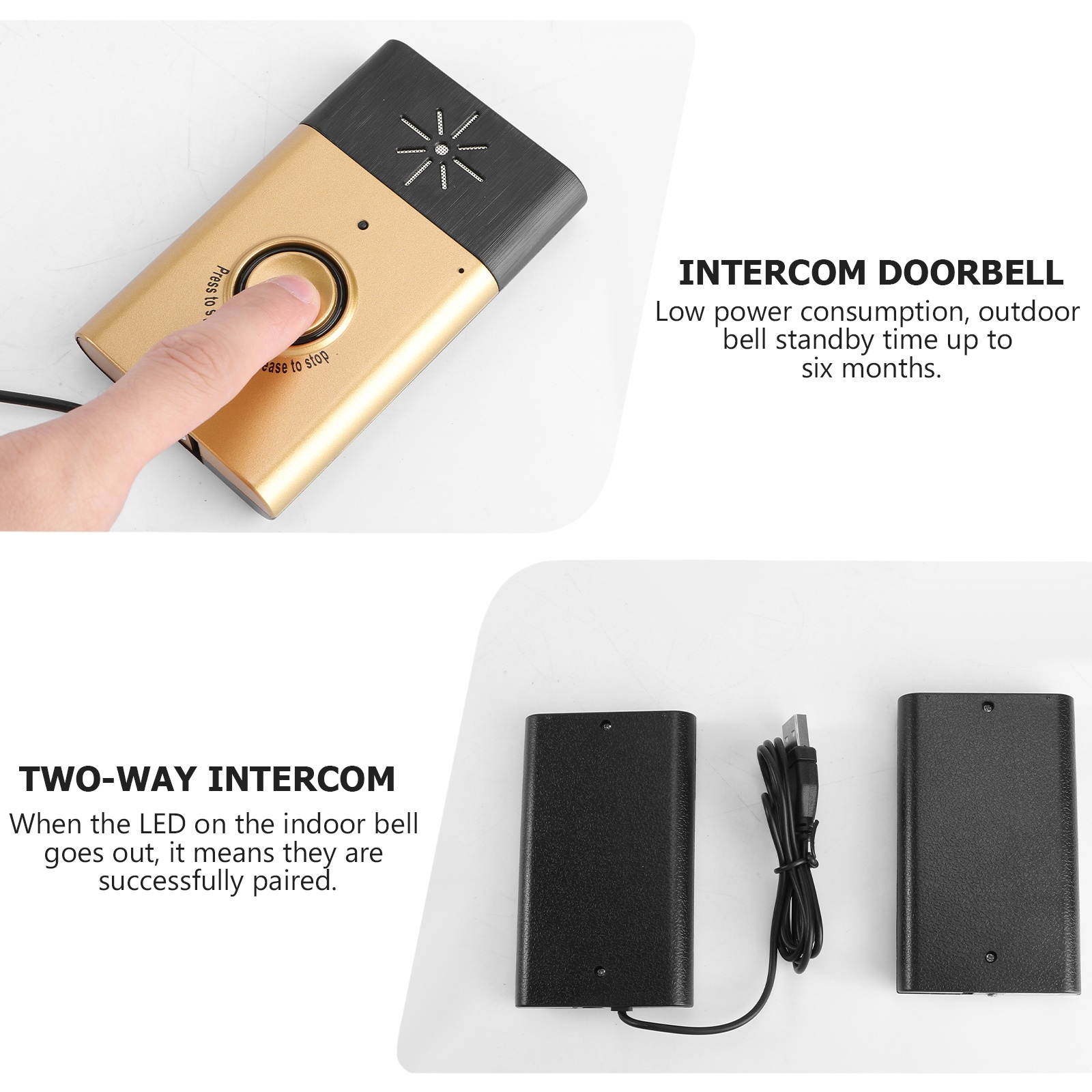 2.4G Wireless Intercom Doorbell Wireless Voice Two-Way Portable Walkie-talkie Doorbell (Gold)