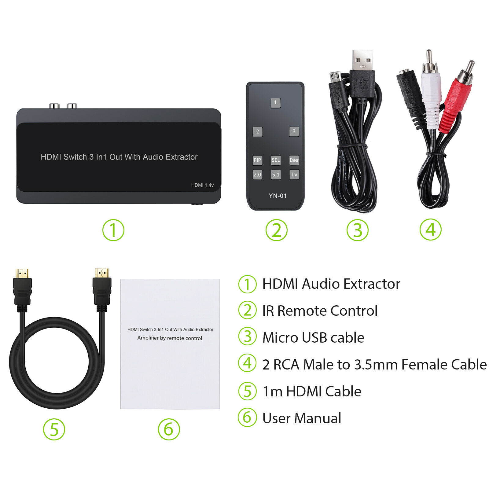 3x1 HDMI Switch Audio Extractor Converter Analog Toslink SPDIF 4K 3D 1080P