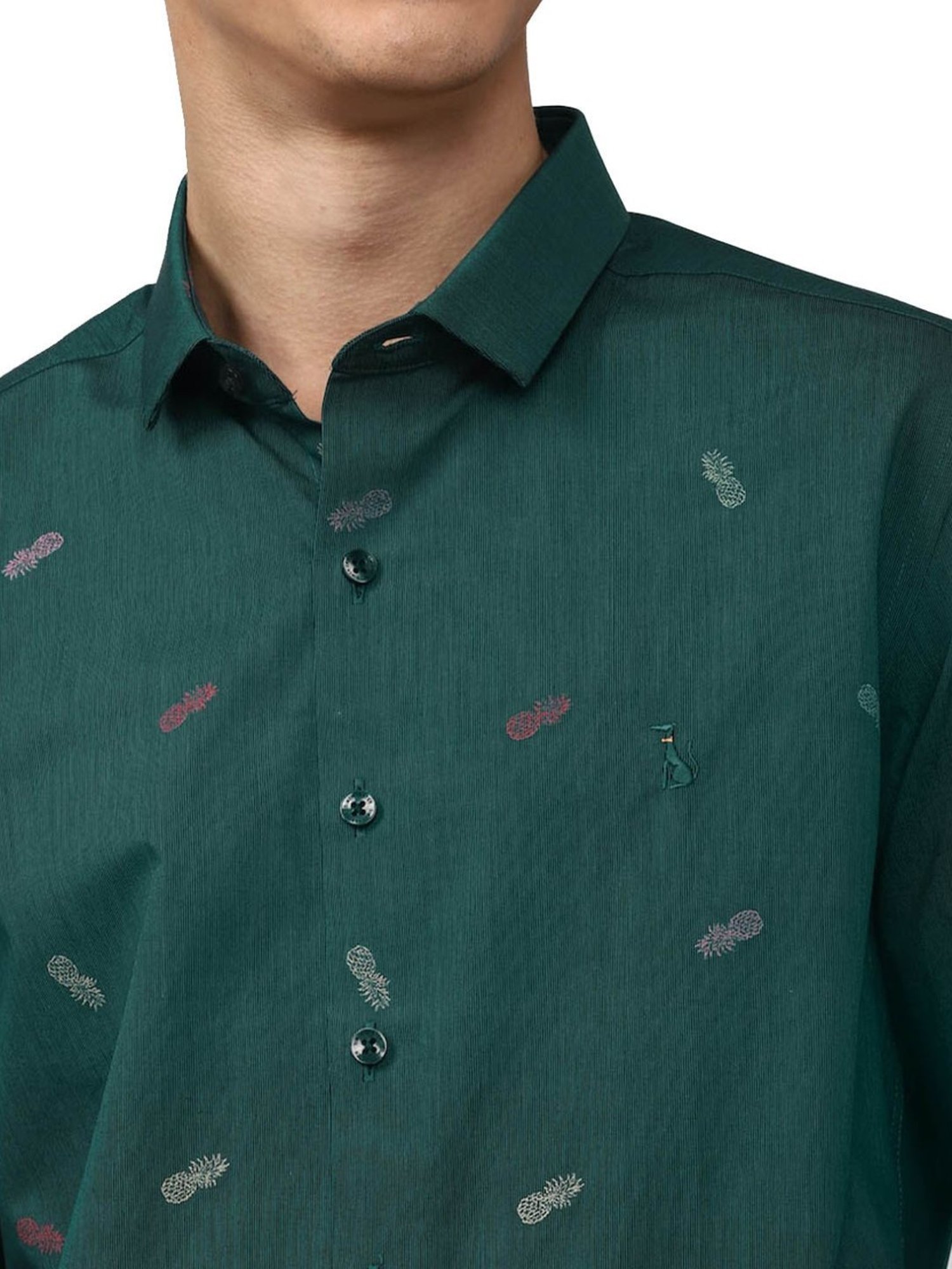 Simon Carter London Green Printed Slim Fit Shirt