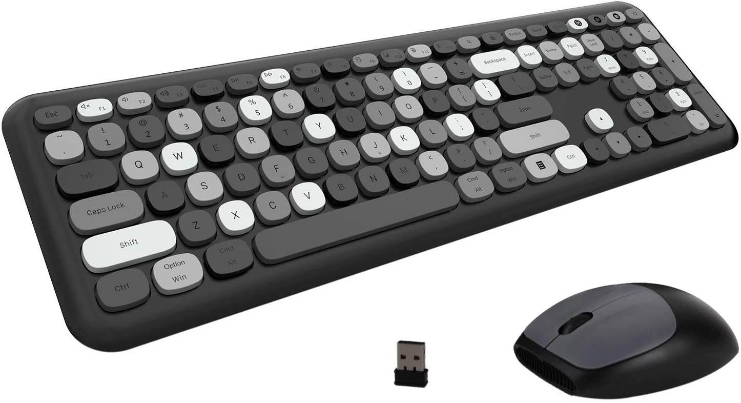 Wireless Keyboard and Mouse Combo, Ultra-Thin 2.4G USB Full Size Keyboard and Mouse Set, Cute 110 Keys Keyboard for PC, Notebook, MacBook, Tablet, Laptop, Windows System (Blue Colorful)