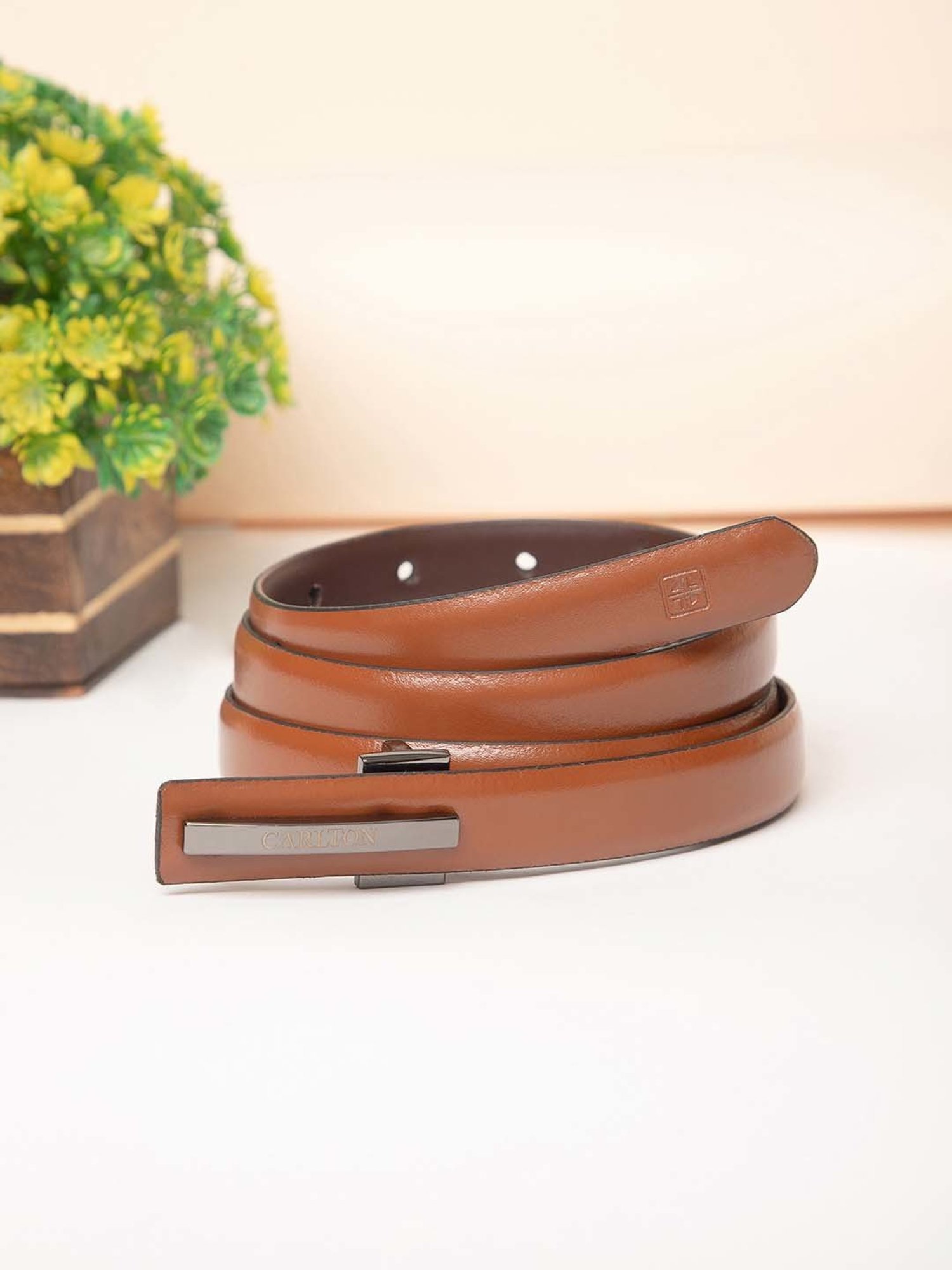 Carlton London Tan Leather Waist Belt For Women