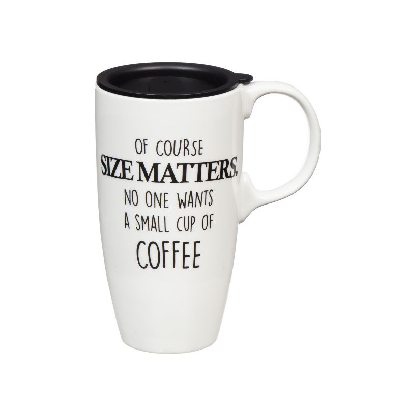 Evergreen Cypress Home Coffee Size Matters Ceramic Travel Coffee Mug, 17 ounces