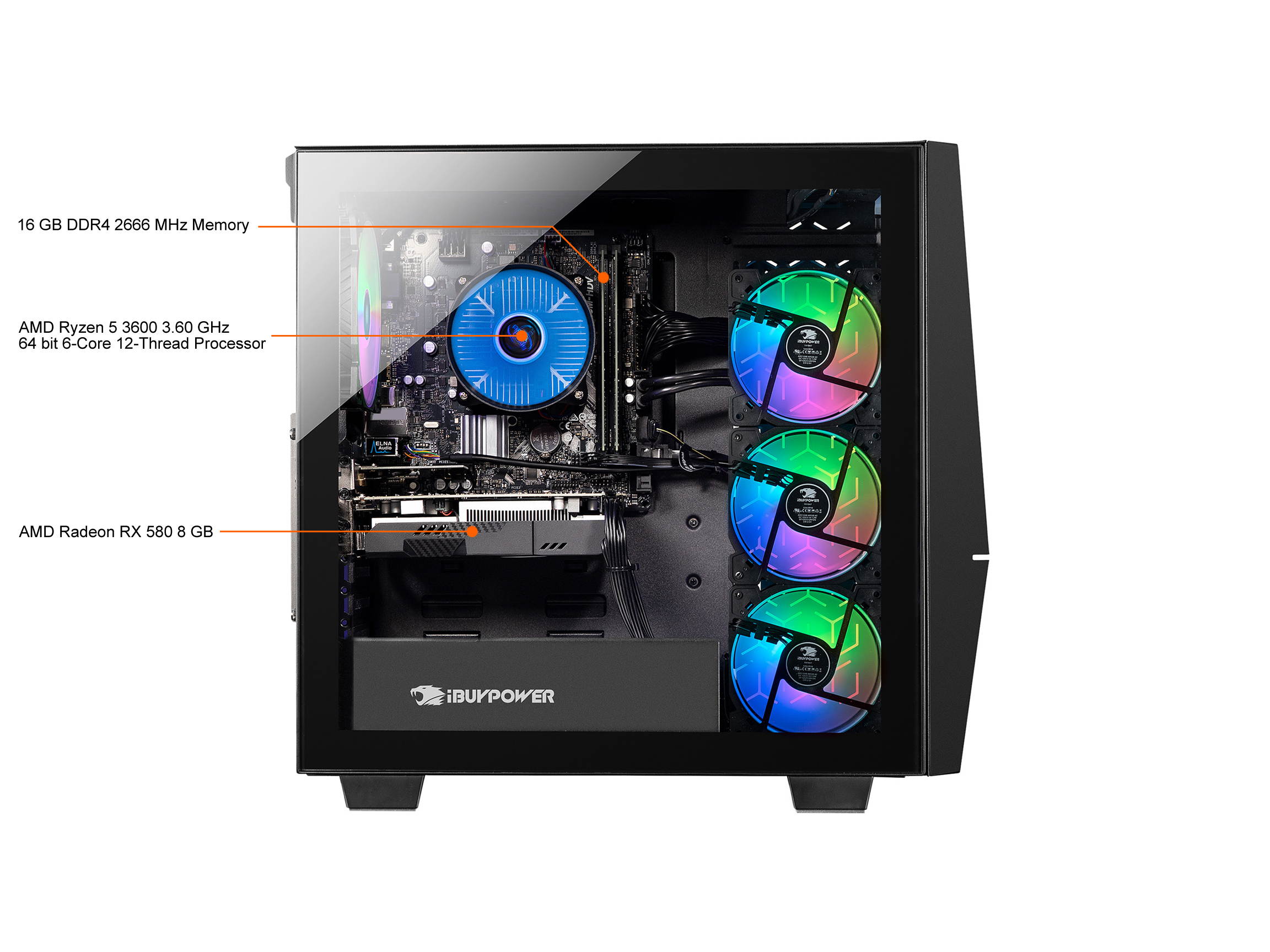 iBUYPOWER Slate 4 163A - AMD Ryzen 5 3600 - Radeon RX 580 - 16 GB DDR4 - 1 TB HDD - 240 GB SATA SSD - Windows 10 Home - Gaming Desktop