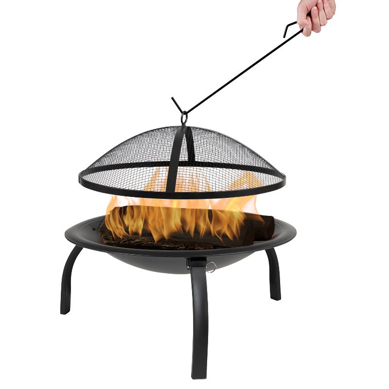 Flash Furniture 22.5" Foldable Wood Burning Firepit with Mesh Spark Screen and Poker