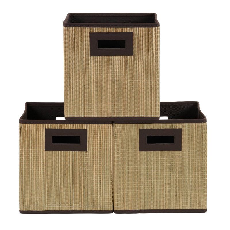 Household Essentials 3pc Grass Cloth Fabric Kids' Storage Bin Brown